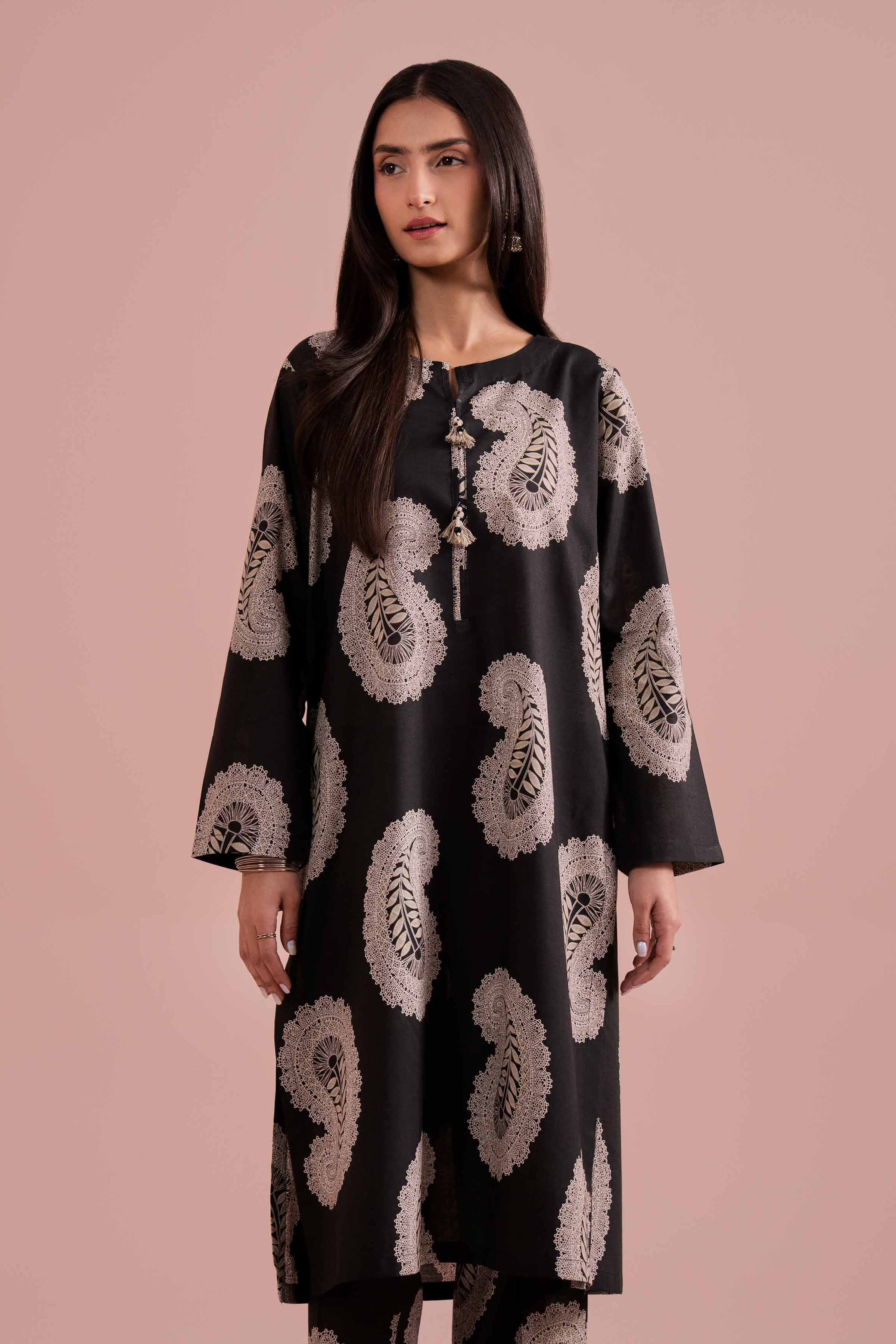 2 Piece - Printed Suit - PE26-189 Black Cambric 2PC Printed READY TO WEAR