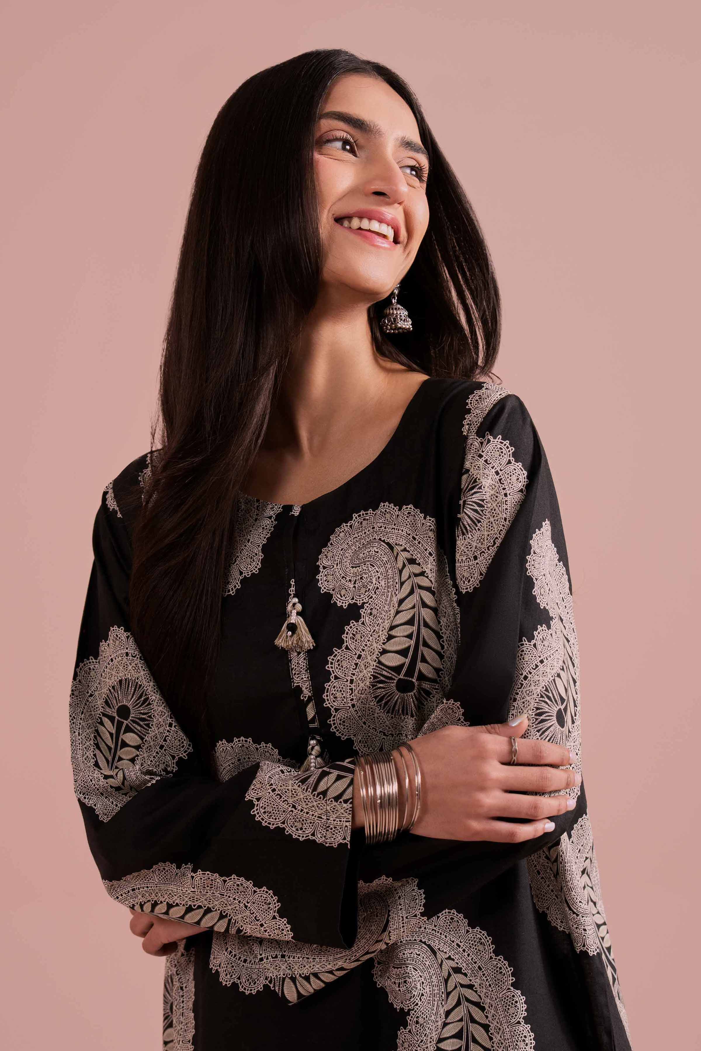 2 Piece - Printed Suit - PE26-189 Black Cambric 2PC Printed READY TO WEAR