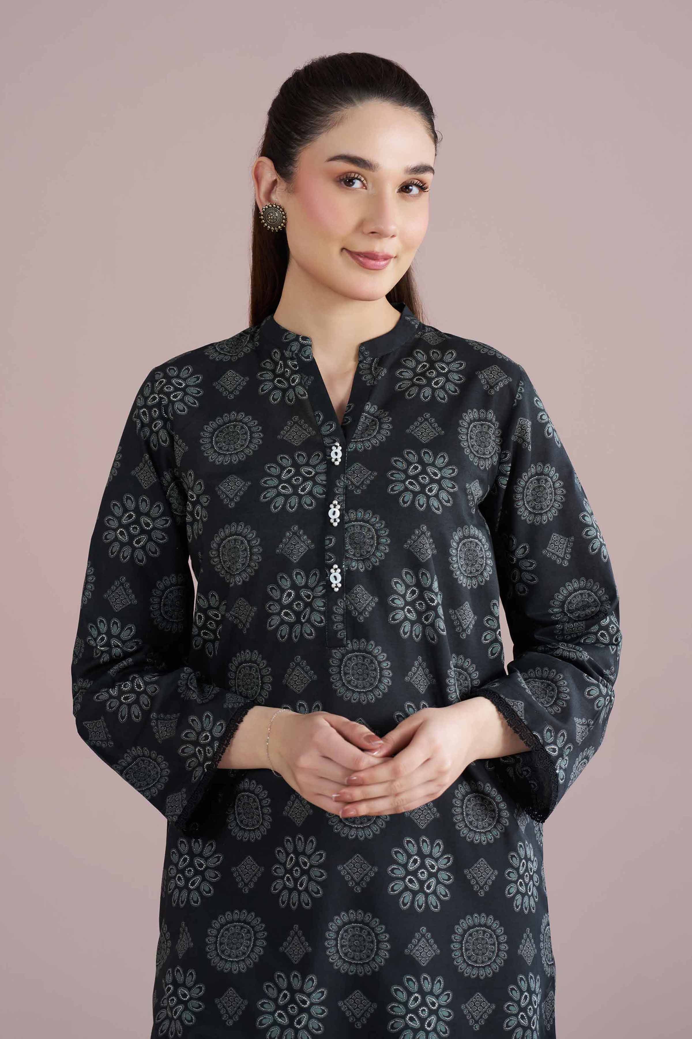 2 Piece - Printed Suit - PE26-190 Black Cambric 2PC Printed READY TO WEAR