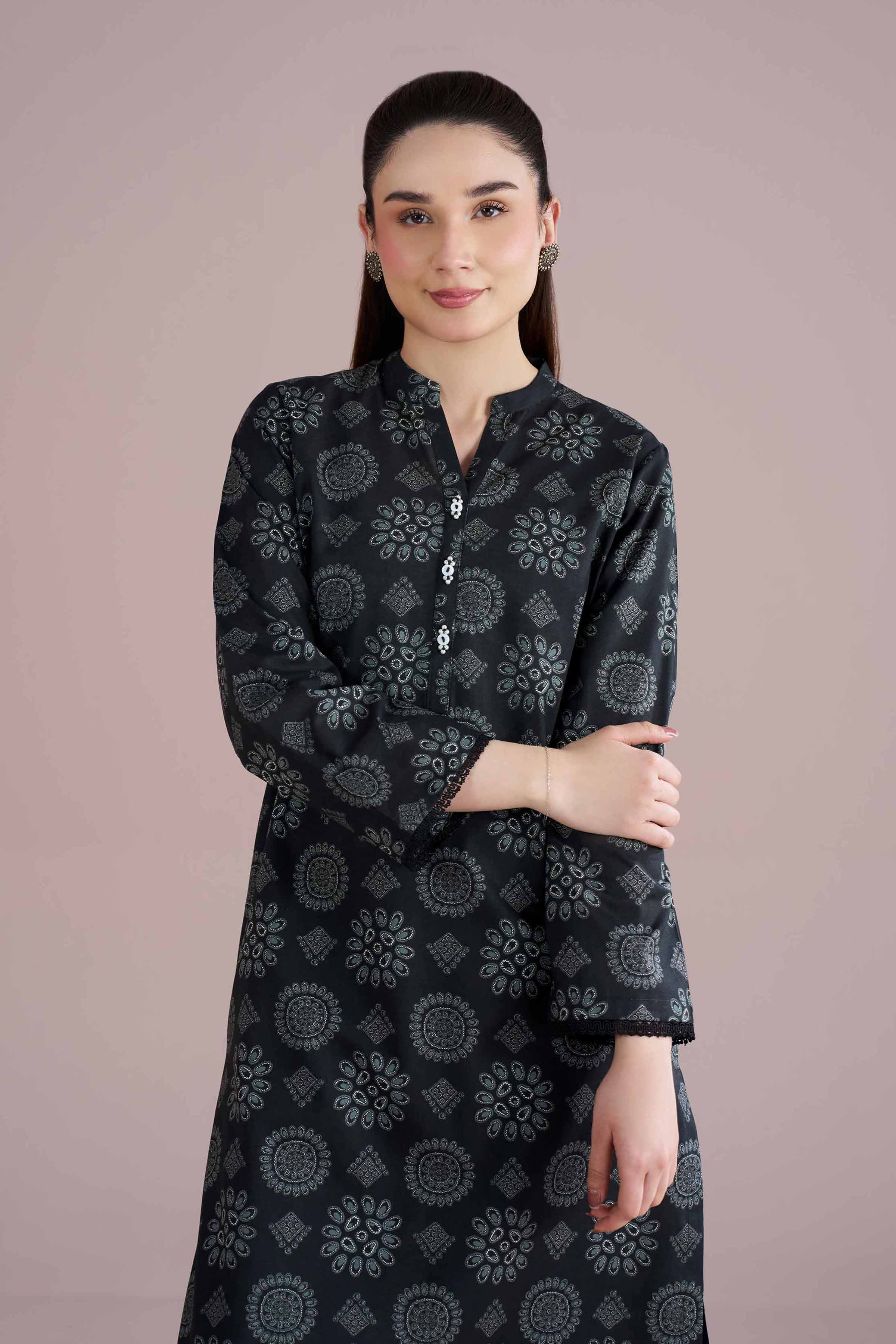 2 Piece - Printed Suit - PE26-190 Black Cambric 2PC Printed READY TO WEAR
