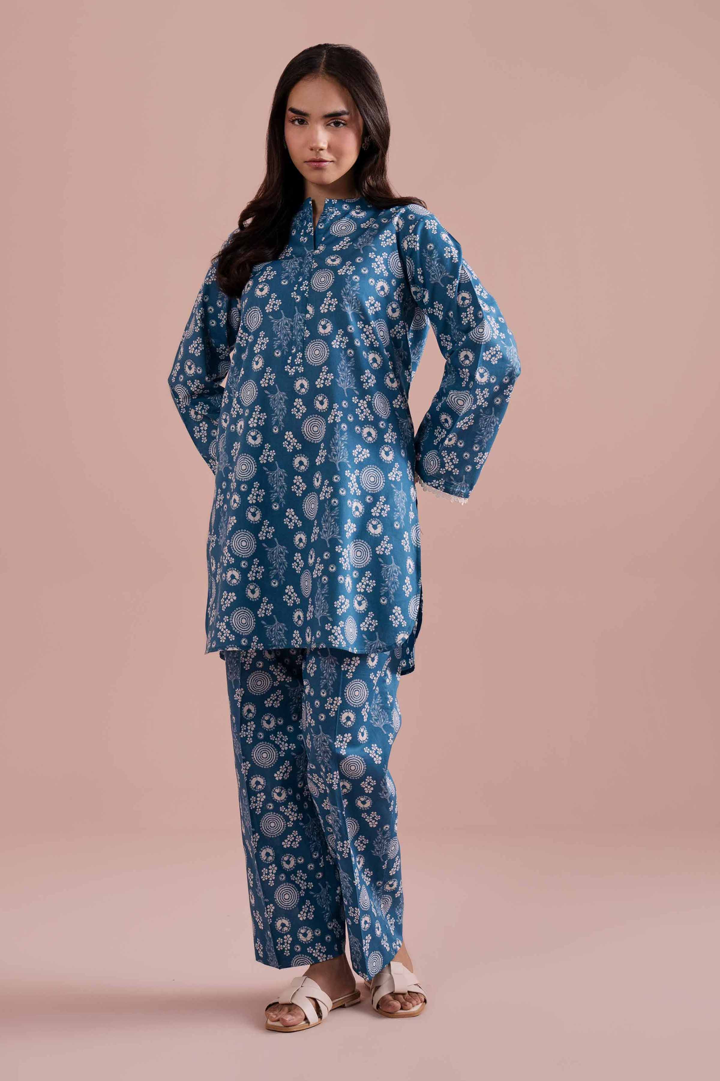 2 Piece - Printed Suit - PE26-192 Blue Cambric 2PC Printed READY TO WEAR