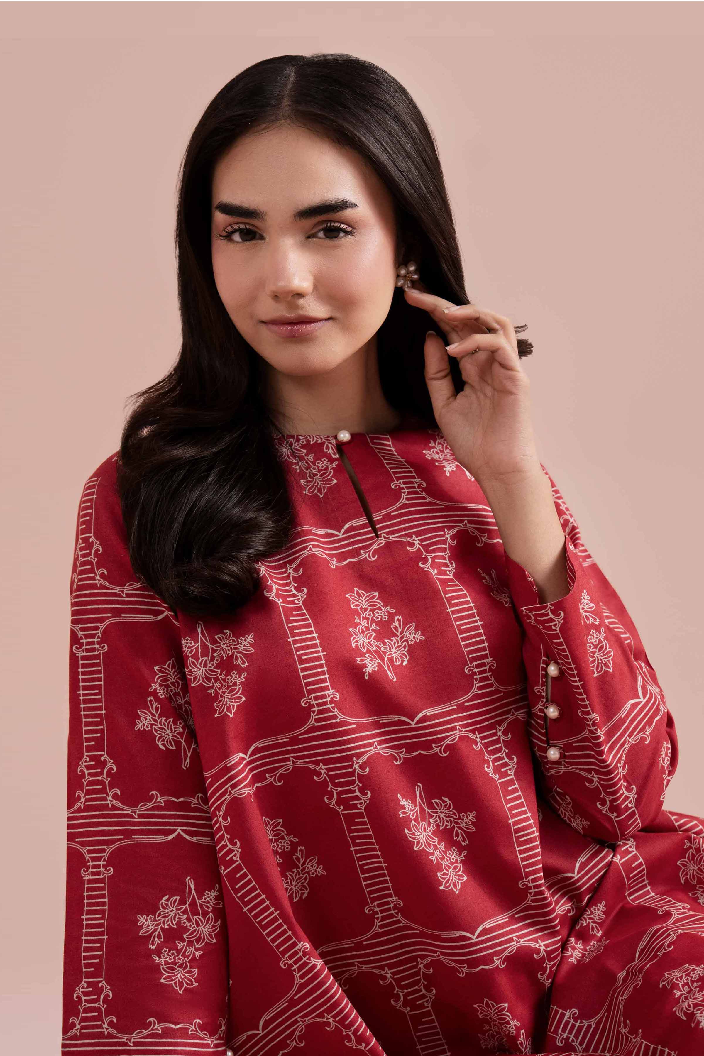 2 Piece - Printed Suit - PE26-193 Red Cambric 2PC Printed READY TO WEAR