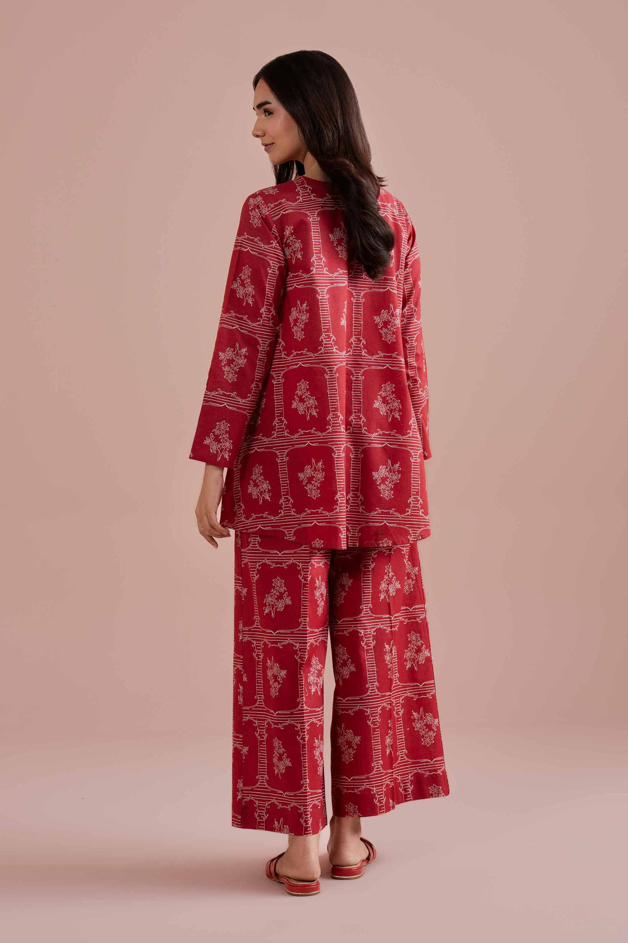 2 Piece - Printed Suit - PE26-193 Red Cambric 2PC Printed READY TO WEAR