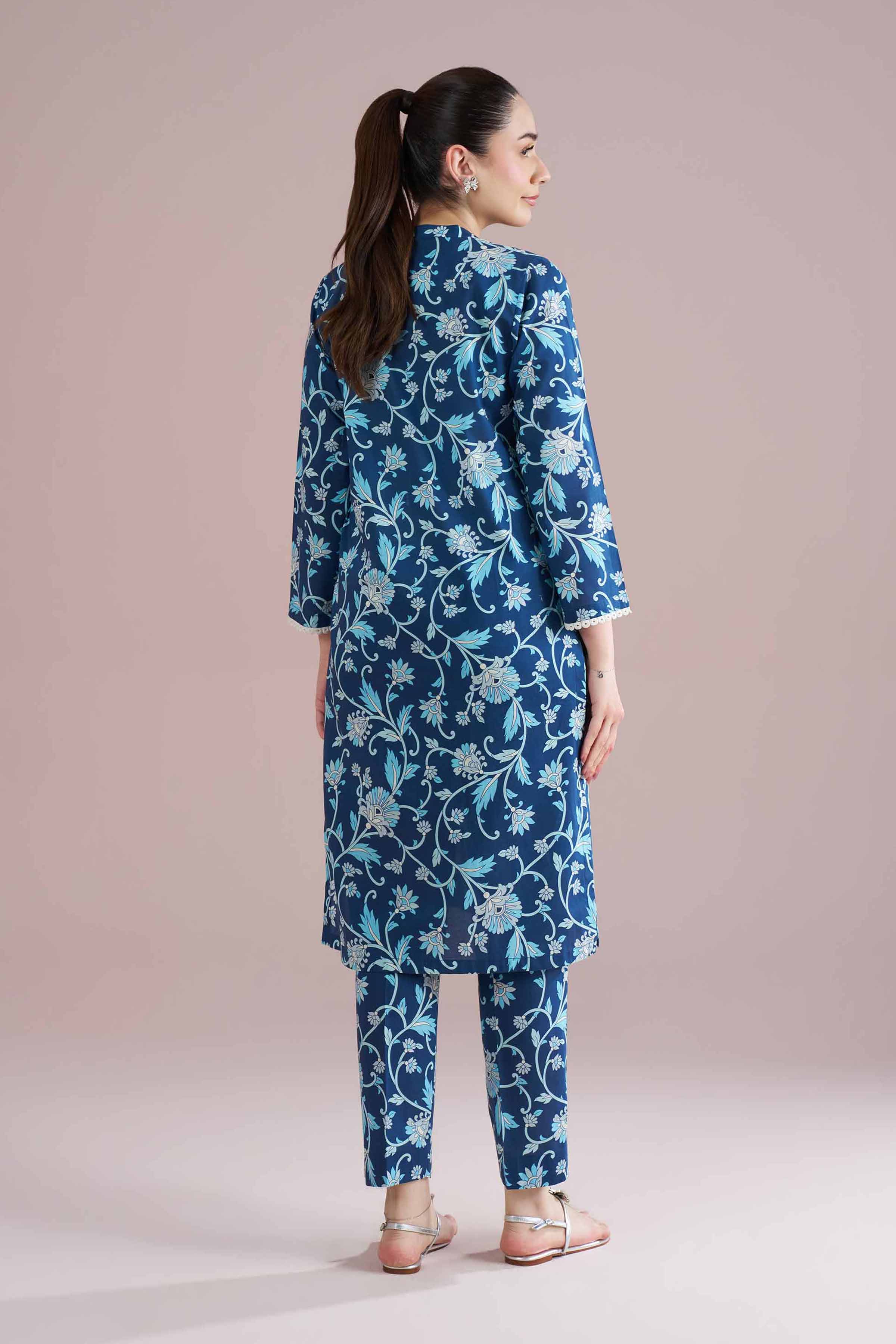 2 Piece - Printed Suit - PE26-195 Blue Cambric 2PC Printed READY TO WEAR