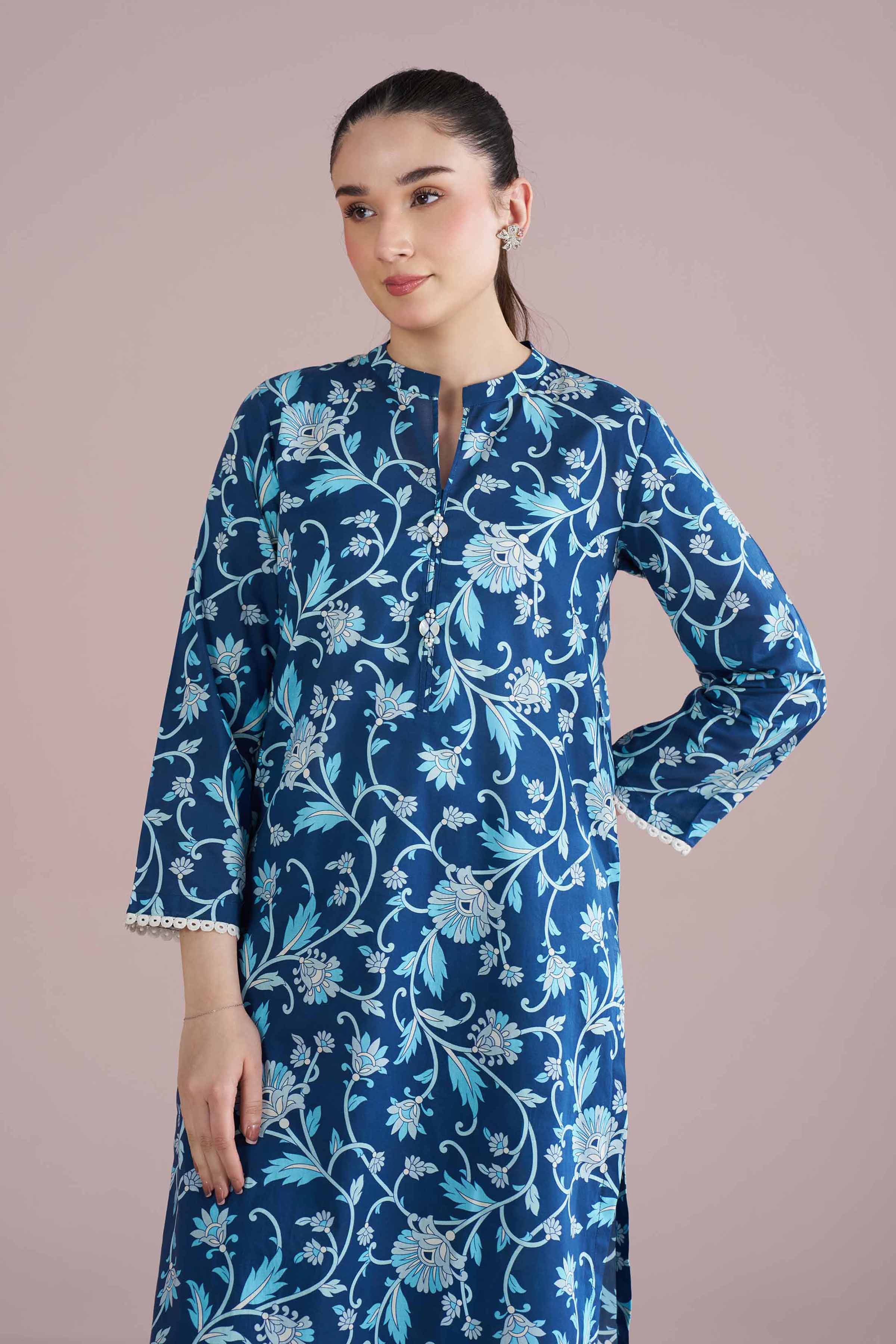 2 Piece - Printed Suit - PE26-195 Blue Cambric 2PC Printed READY TO WEAR