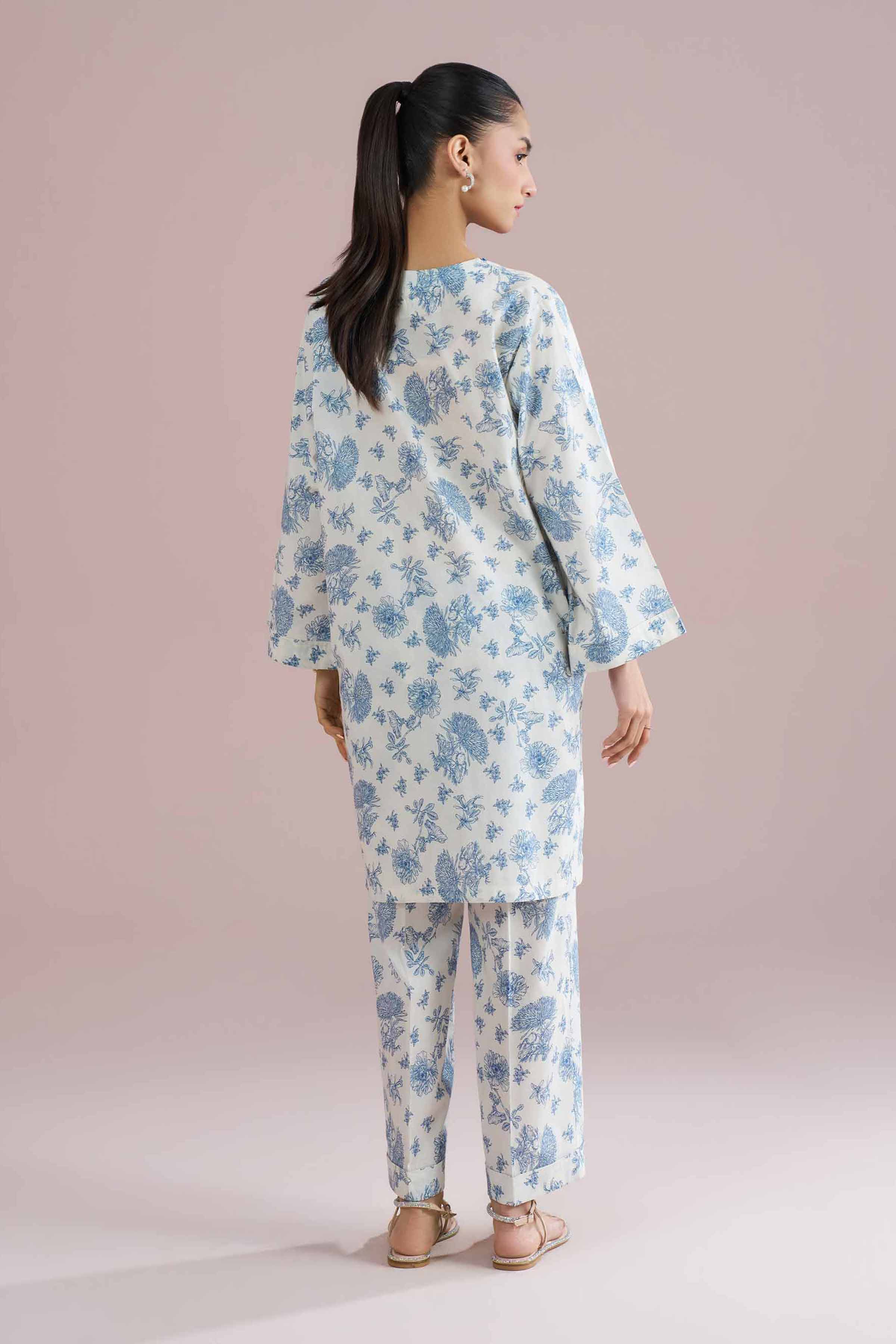 2 Piece - Printed Suit - PE26-197 Off White Cambric 2PC Printed READY TO WEAR