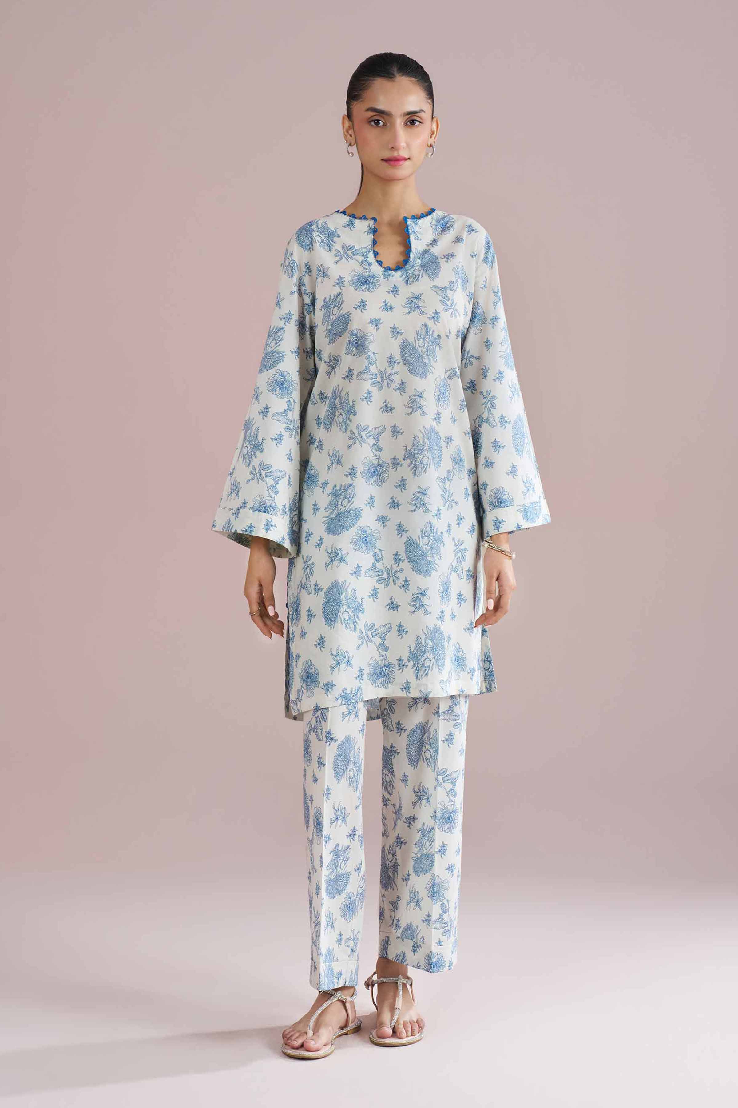 2 Piece - Printed Suit - PE26-197 Off White Cambric 2PC Printed READY TO WEAR