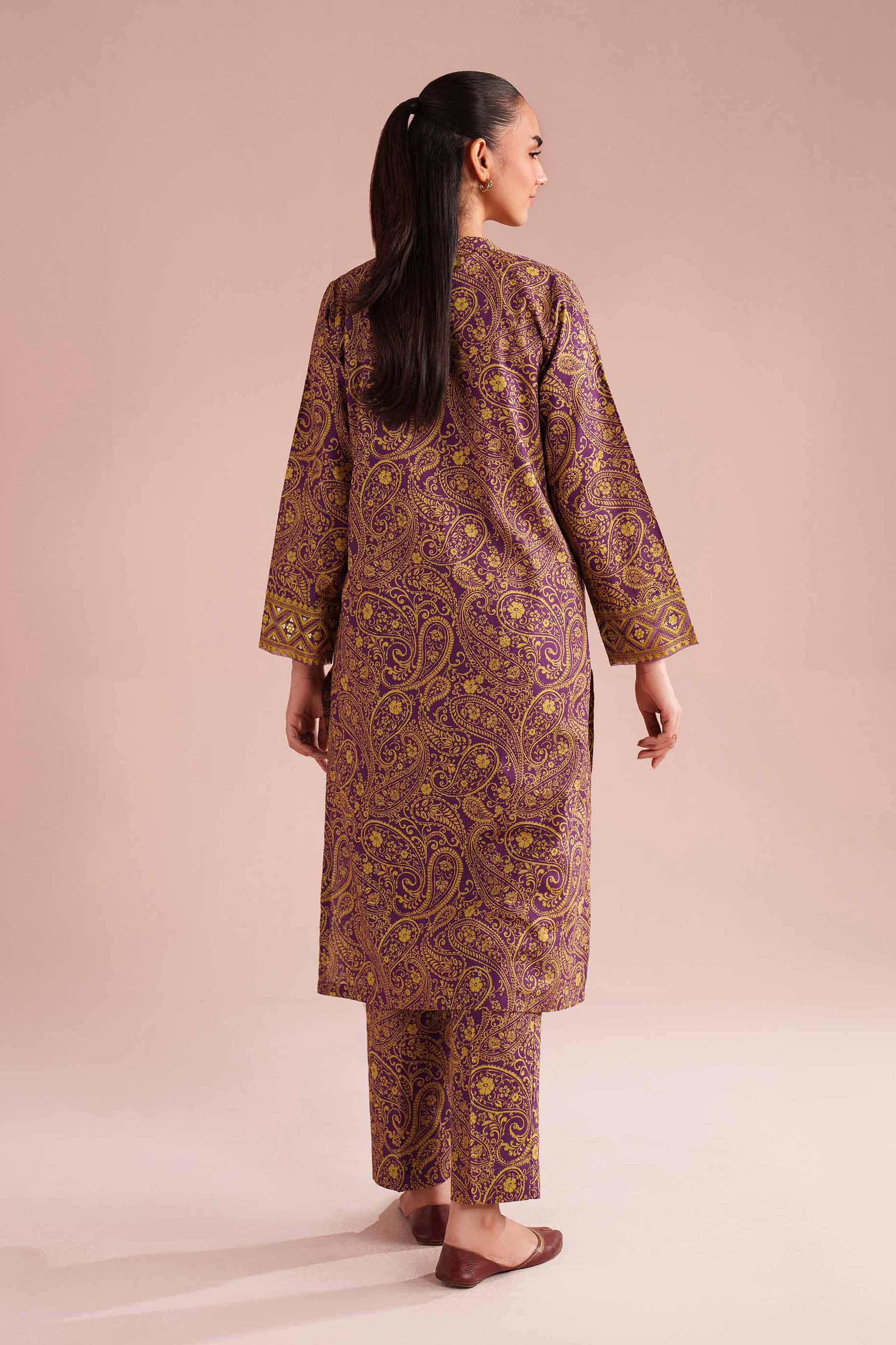 2 Piece - Printed Embroidered Suit - PE26-199 Purple Cambric 2PC Embroidered READY TO WEAR