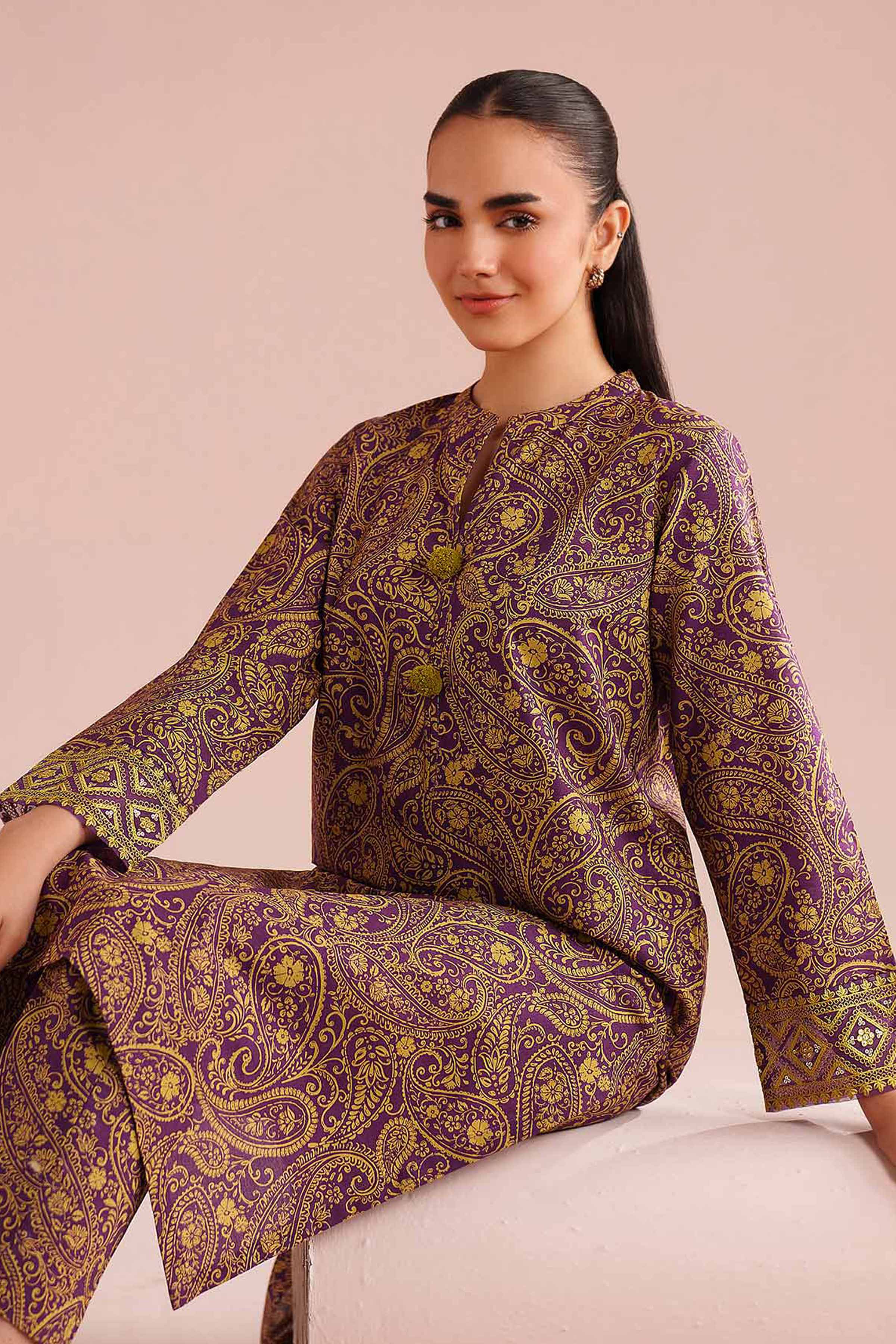 2 Piece - Printed Embroidered Suit - PE26-199 Purple Cambric 2PC Embroidered READY TO WEAR