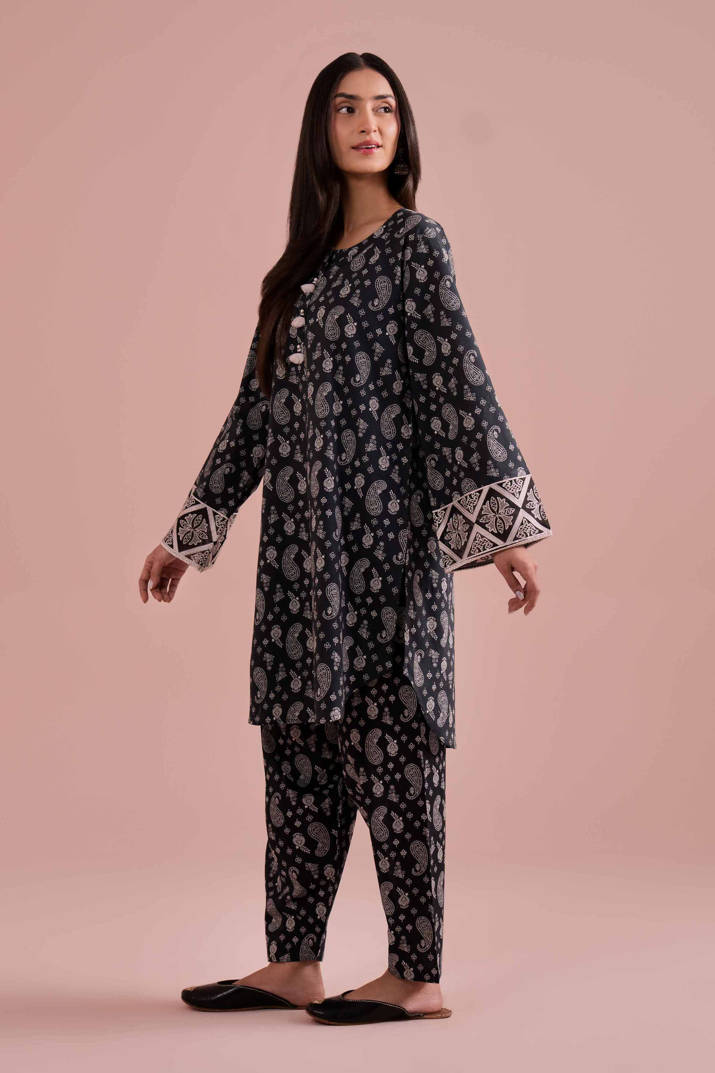 2 Piece - Printed Embroidered Suit - PE26-200 Black Cambric 2PC Embroidered READY TO WEAR