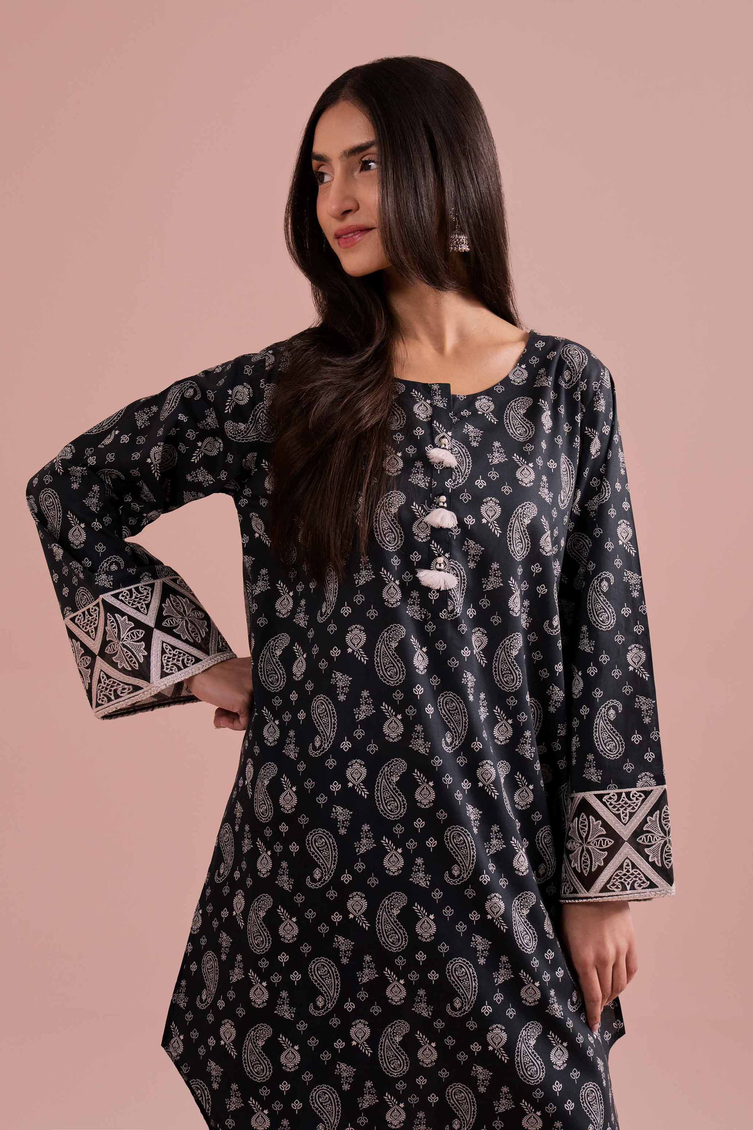 2 Piece - Printed Embroidered Suit - PE26-200 Black Cambric 2PC Embroidered READY TO WEAR