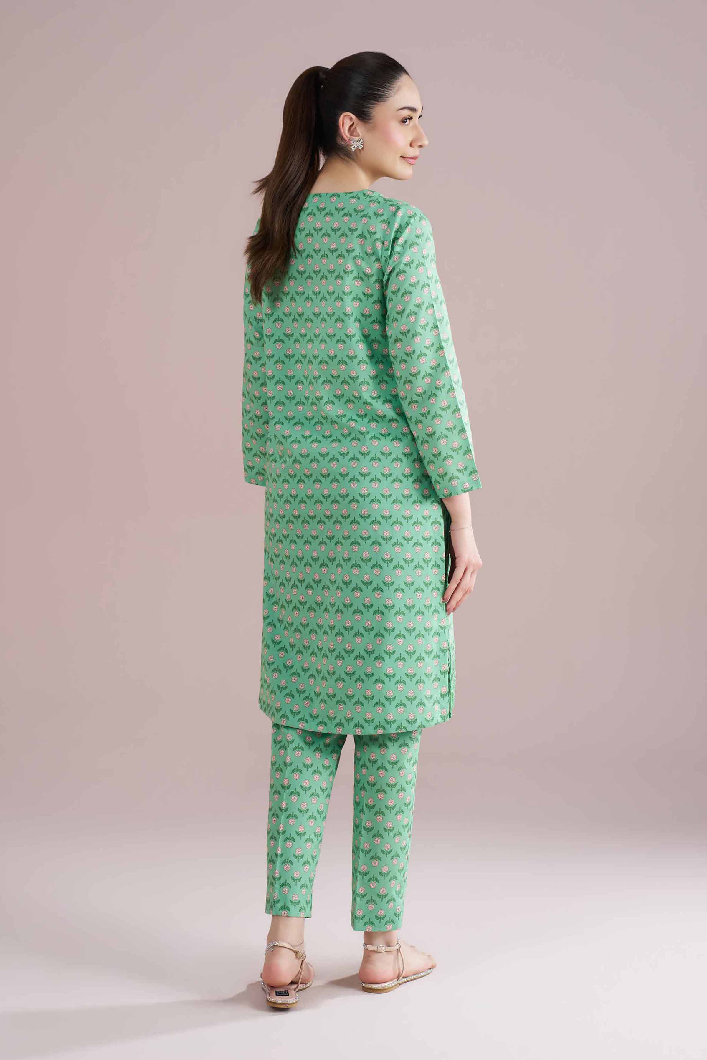 2 Piece - Printed Embroidered Suit - PE26-201 Green Cambric 2PC Embroidered READY TO WEAR