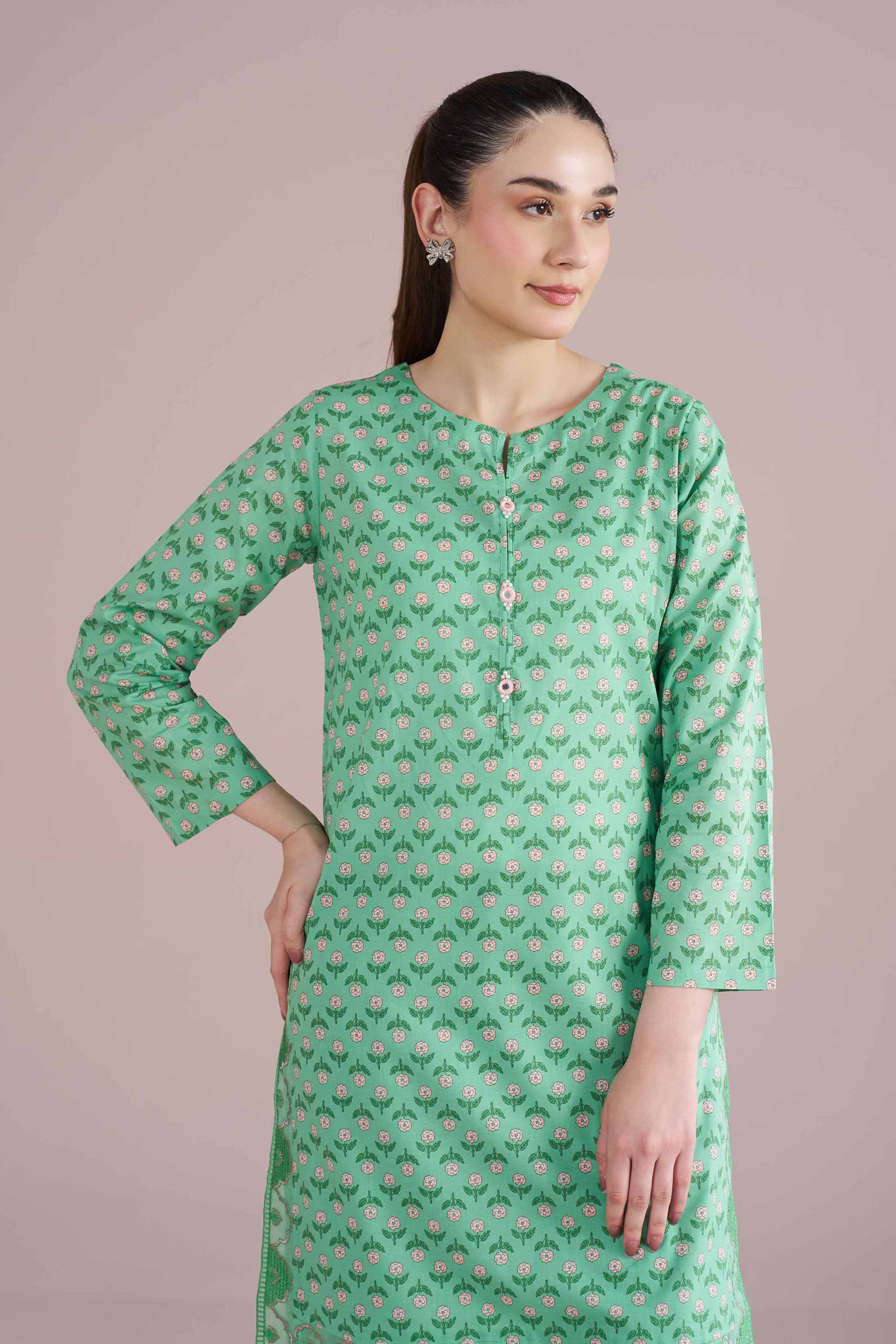 2 Piece - Printed Embroidered Suit - PE26-201 Green Cambric 2PC Embroidered READY TO WEAR