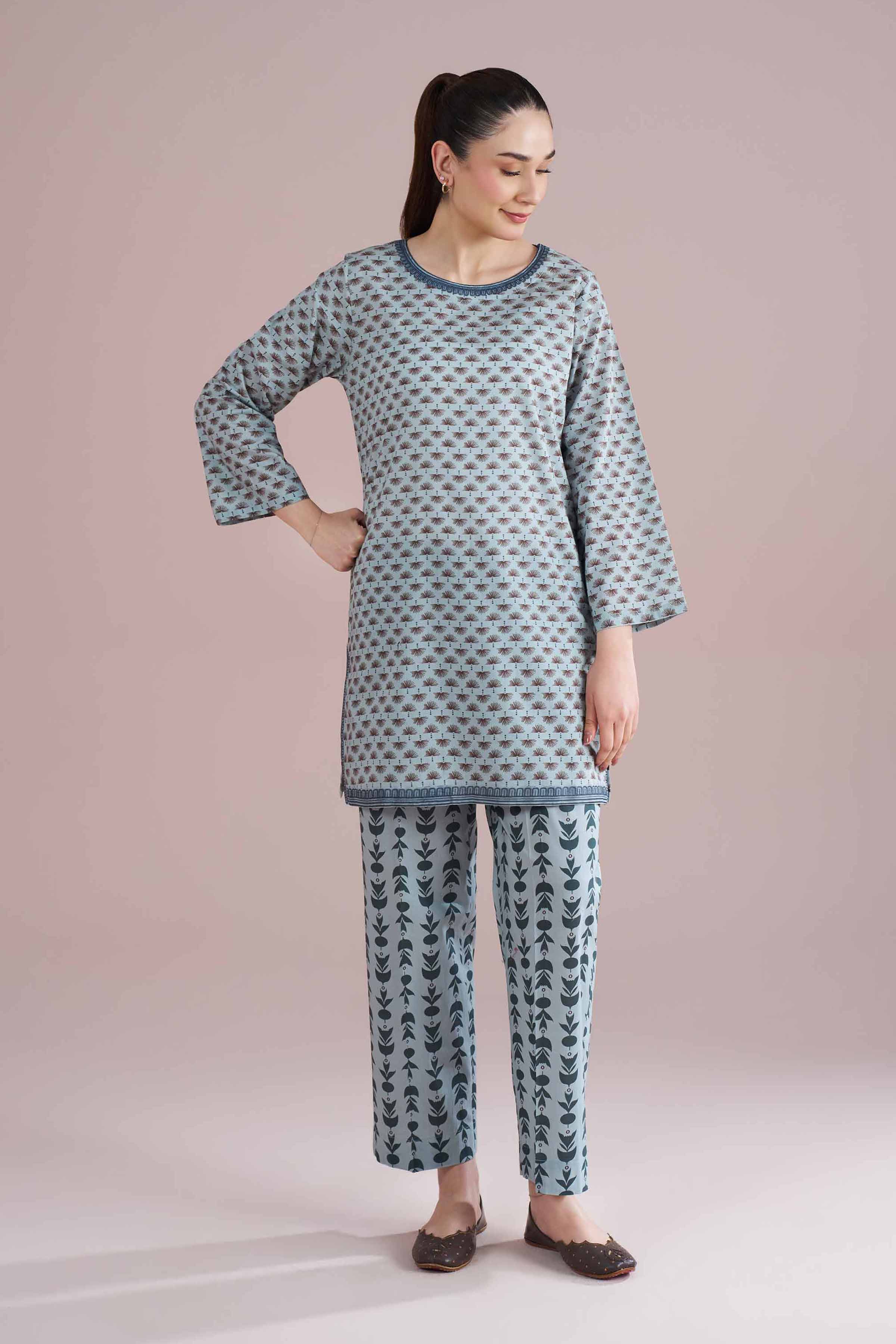 2 Piece - Printed Embroidered Suit - PE26-202 Grey Cambric 2PC Embroidered READY TO WEAR