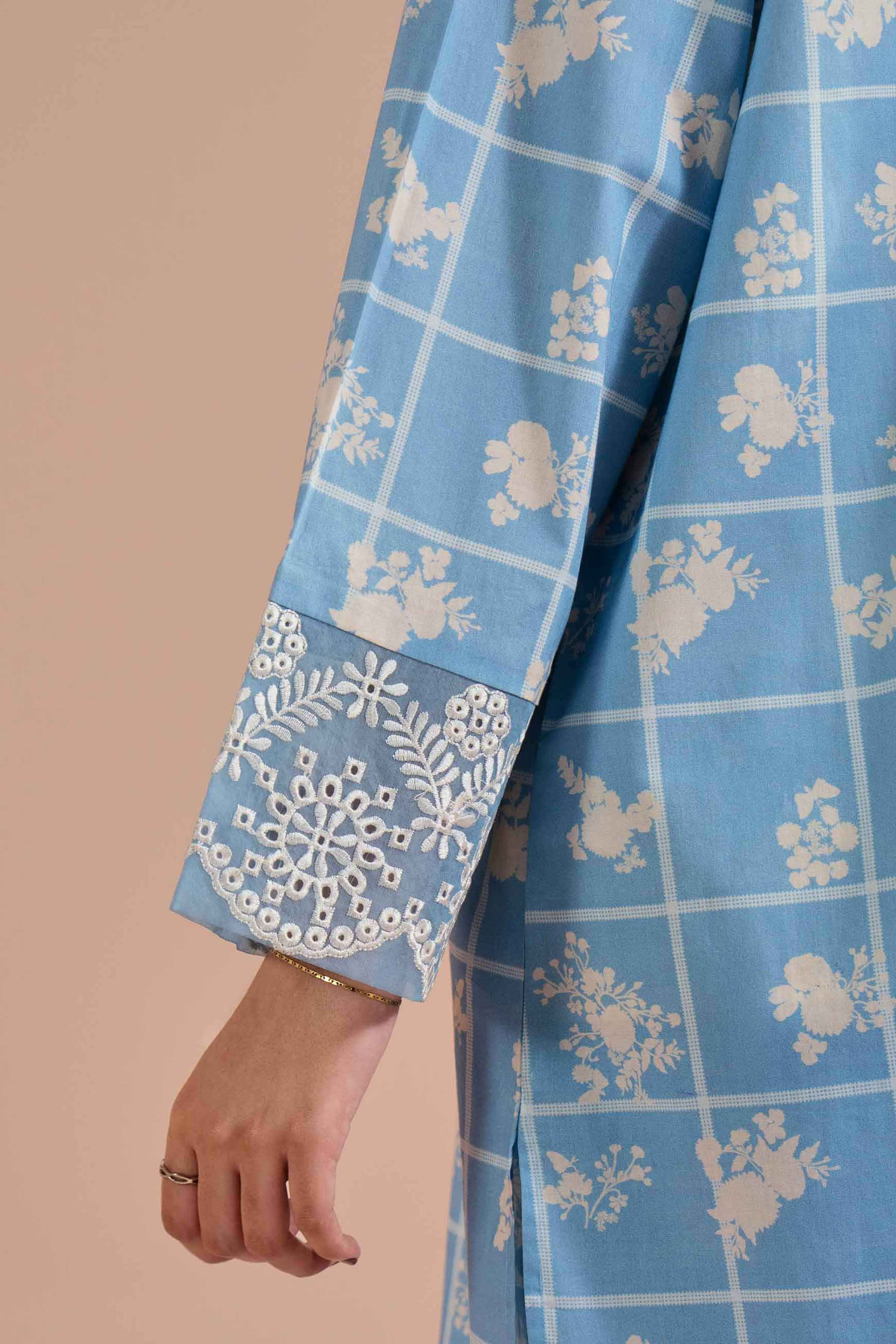 2 Piece - Printed Embroidered Suit - PE26-204 Blue Cambric 2PC Embroidered READY TO WEAR