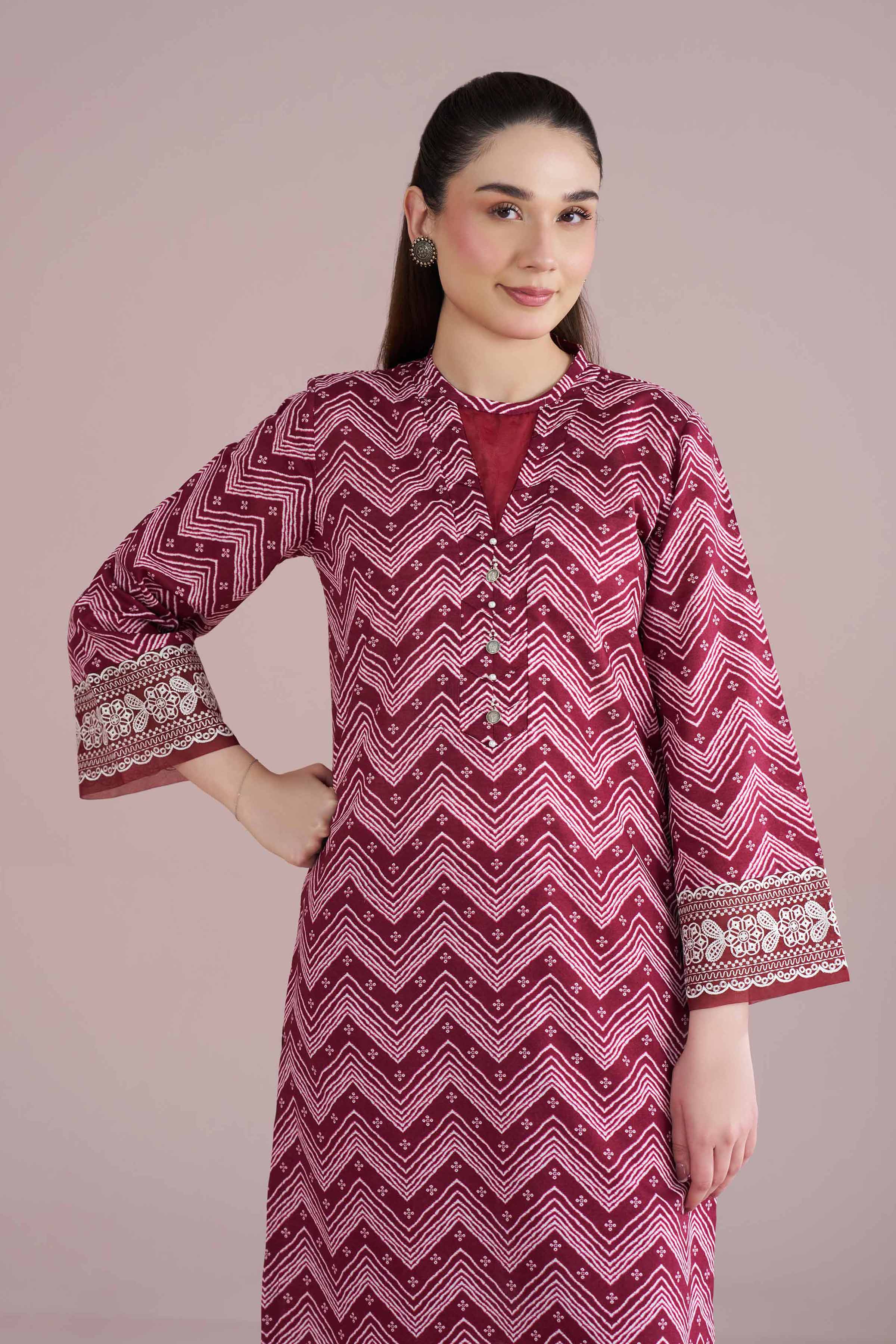 2 Piece - Printed Embroidered Suit - PE26-206 Red Cambric 2PC Embroidered READY TO WEAR