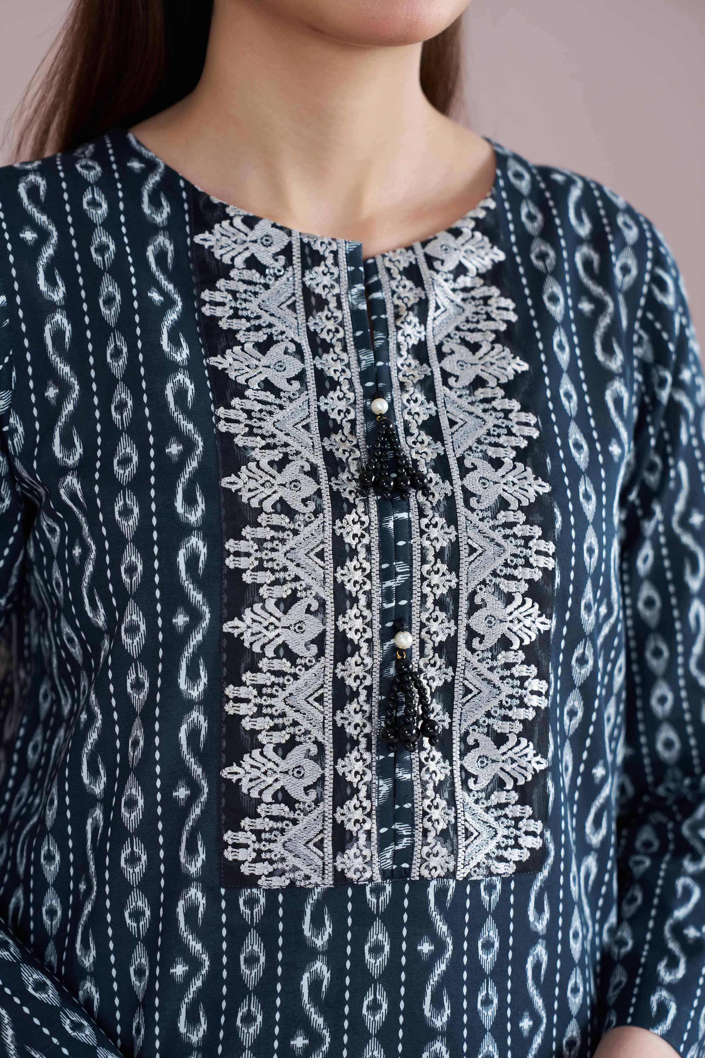 2 Piece - Printed Embroidered Suit - PE26-207 Black Cambric 2PC Embroidered READY TO WEAR