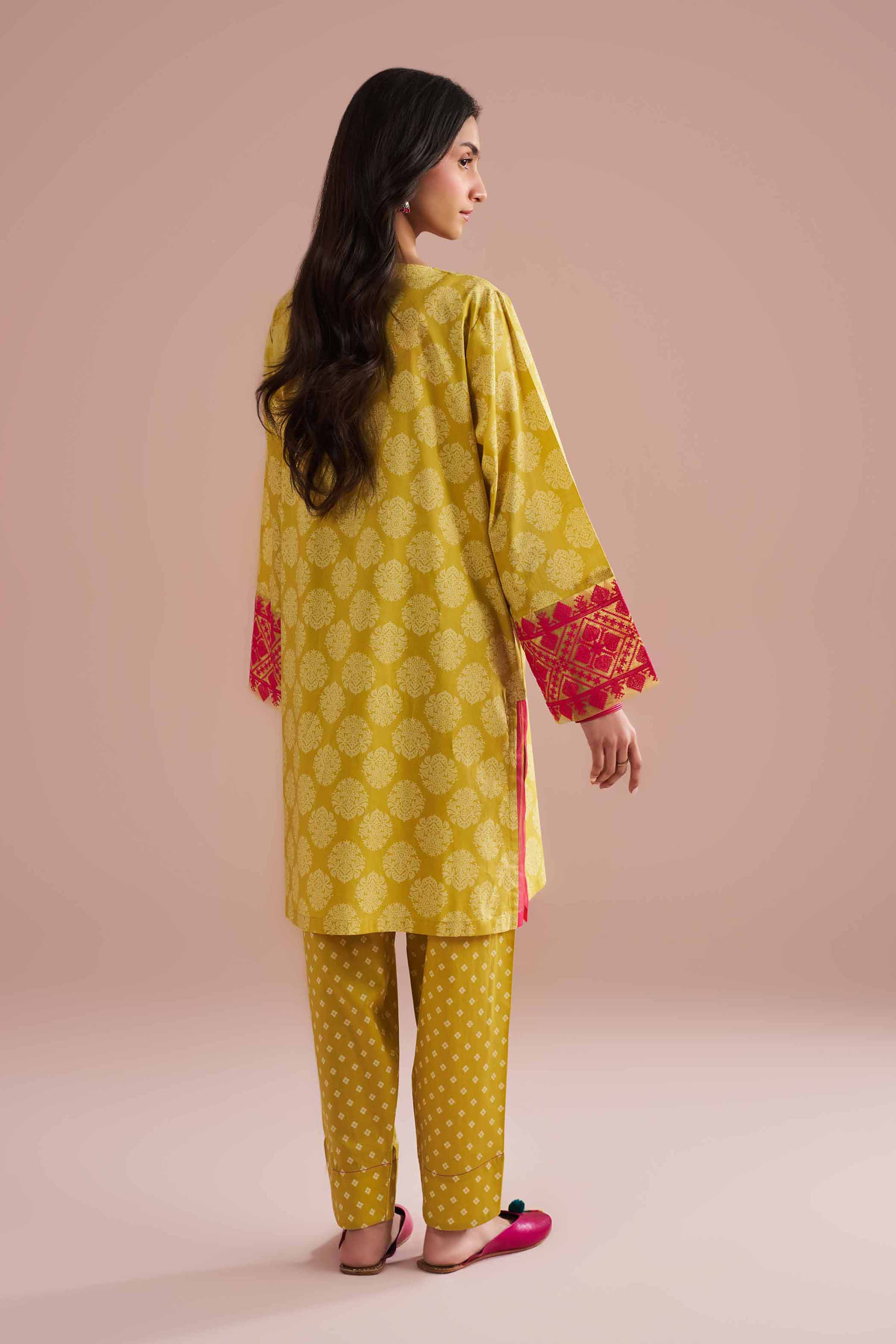 2 Piece - Printed Embroidered Suit - PE26-208 Yellow Cambric 2PC Embroidered READY TO WEAR
