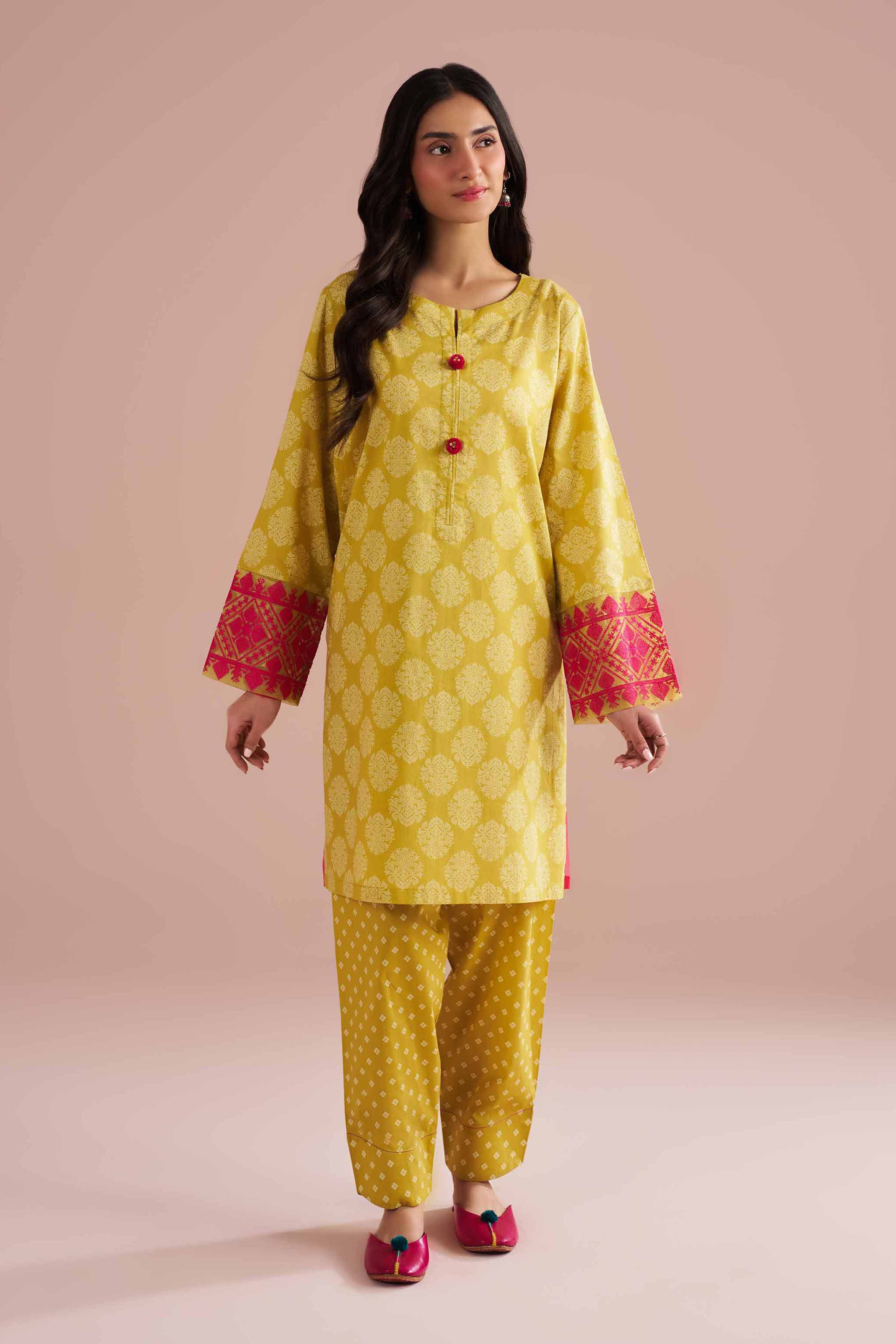 2 Piece - Printed Embroidered Suit - PE26-208 Yellow Cambric 2PC Embroidered READY TO WEAR