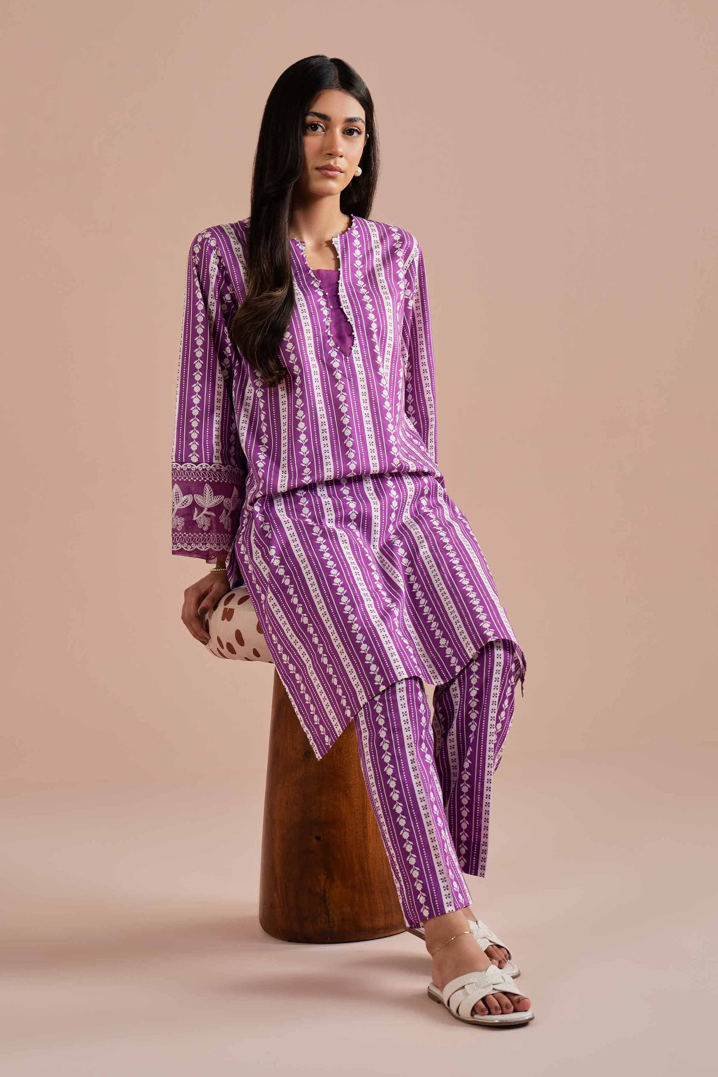 2 Piece - Printed Embroidered Suit - PE26-209 Purple Cambric 2PC Embroidered READY TO WEAR