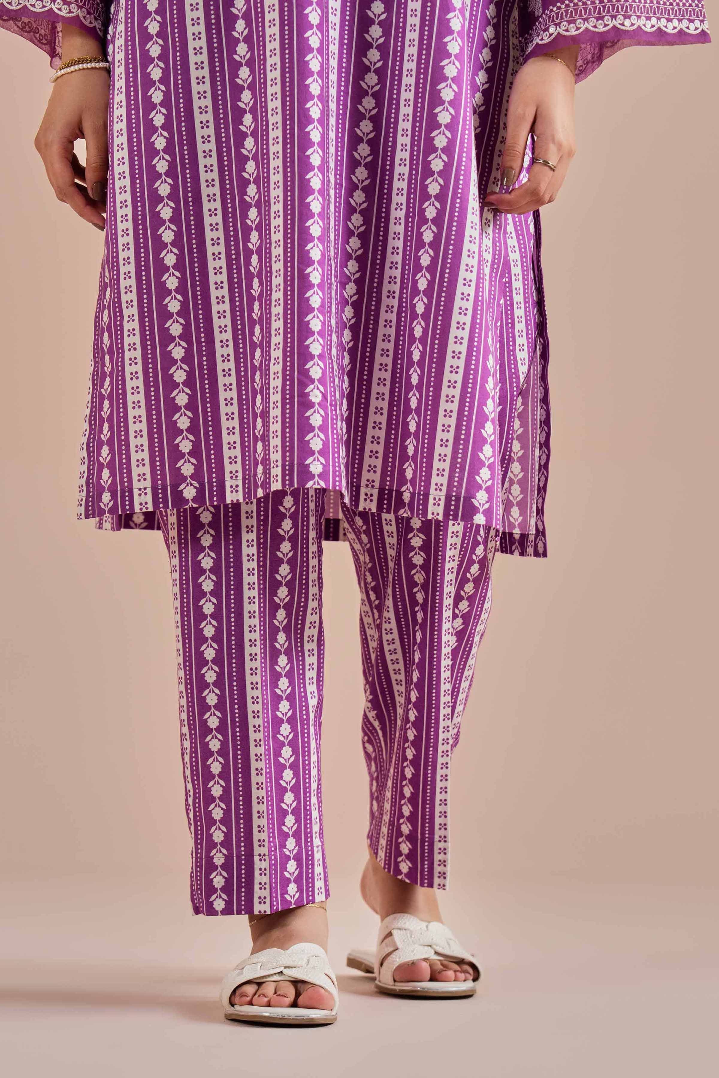 2 Piece - Printed Embroidered Suit - PE26-209 Purple Cambric 2PC Embroidered READY TO WEAR