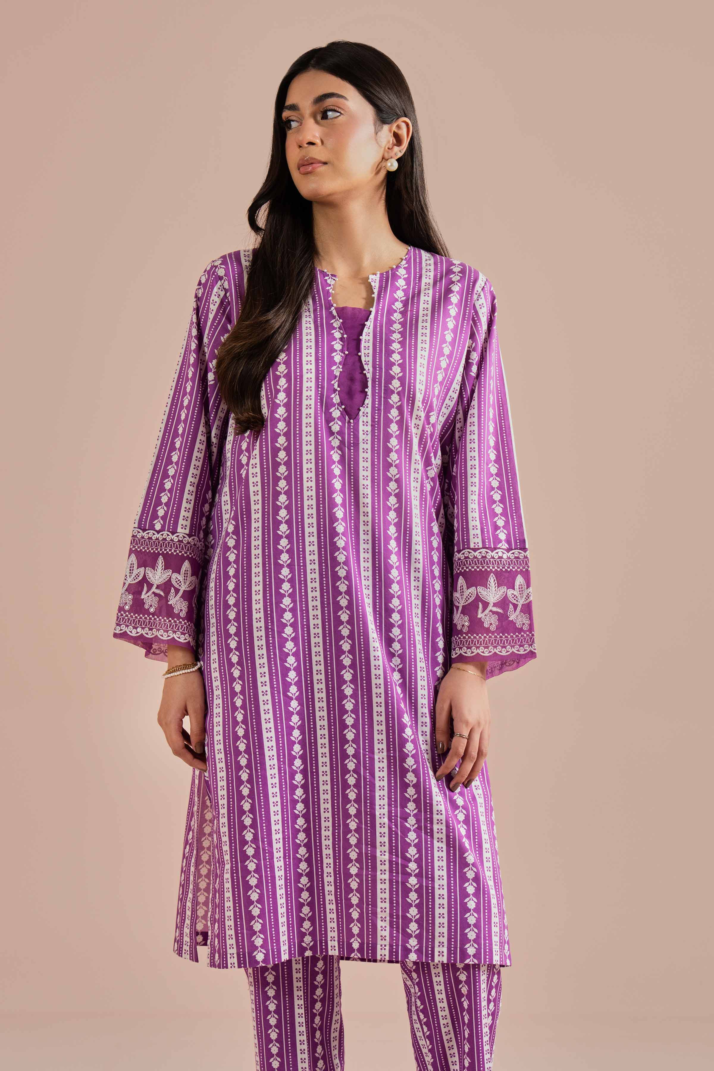 2 Piece - Printed Embroidered Suit - PE26-209 Purple Cambric 2PC Embroidered READY TO WEAR