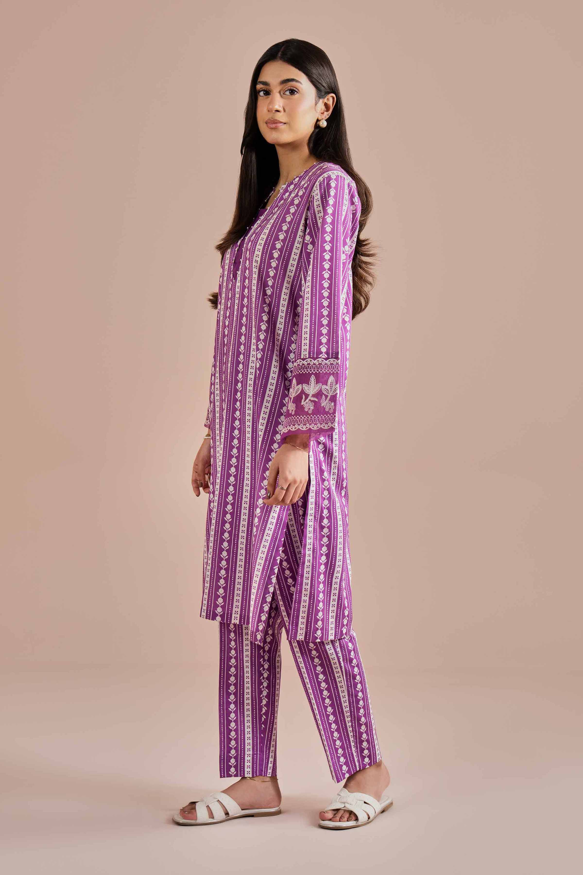 2 Piece - Printed Embroidered Suit - PE26-209 Purple Cambric 2PC Embroidered READY TO WEAR