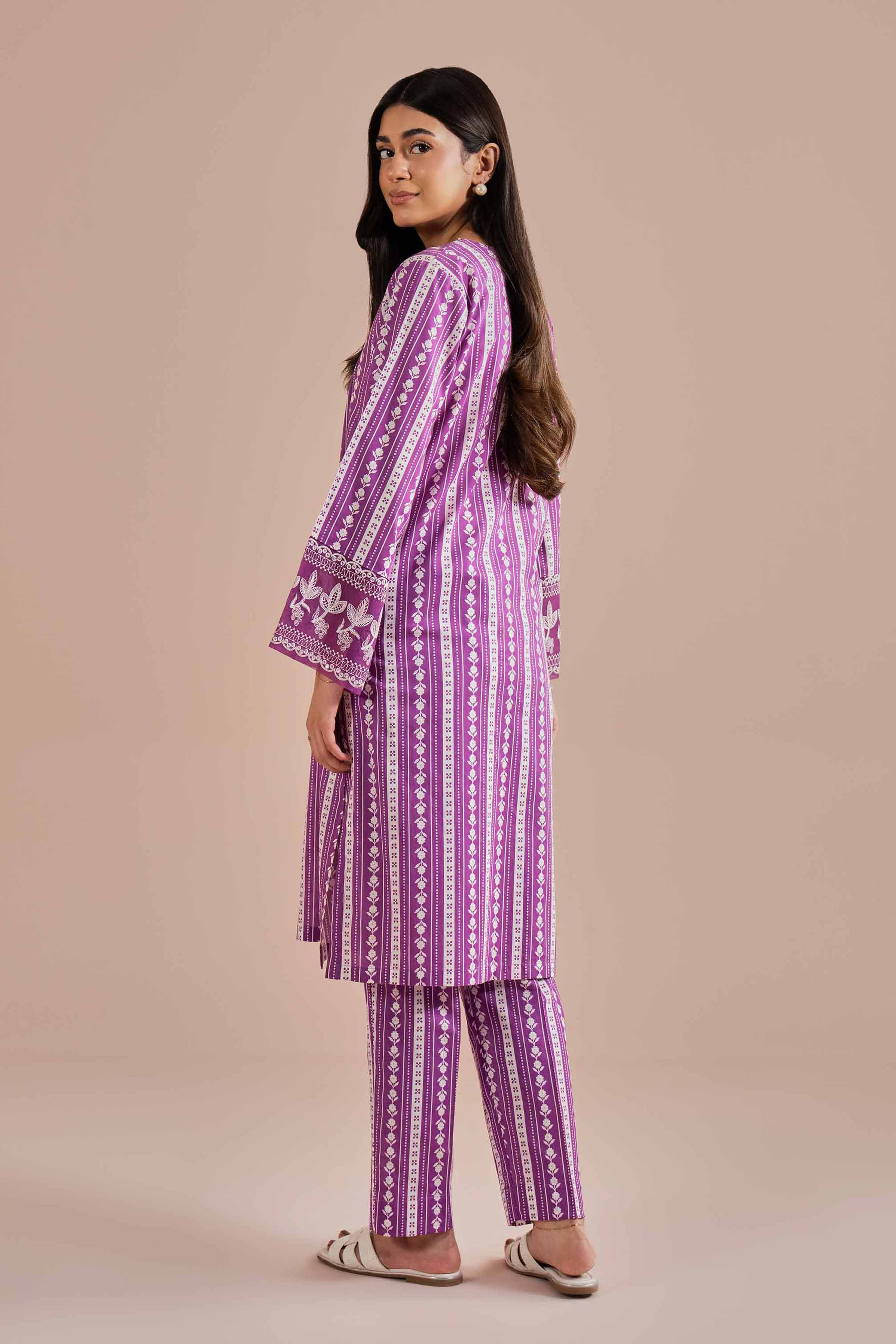 2 Piece - Printed Embroidered Suit - PE26-209 Purple Cambric 2PC Embroidered READY TO WEAR