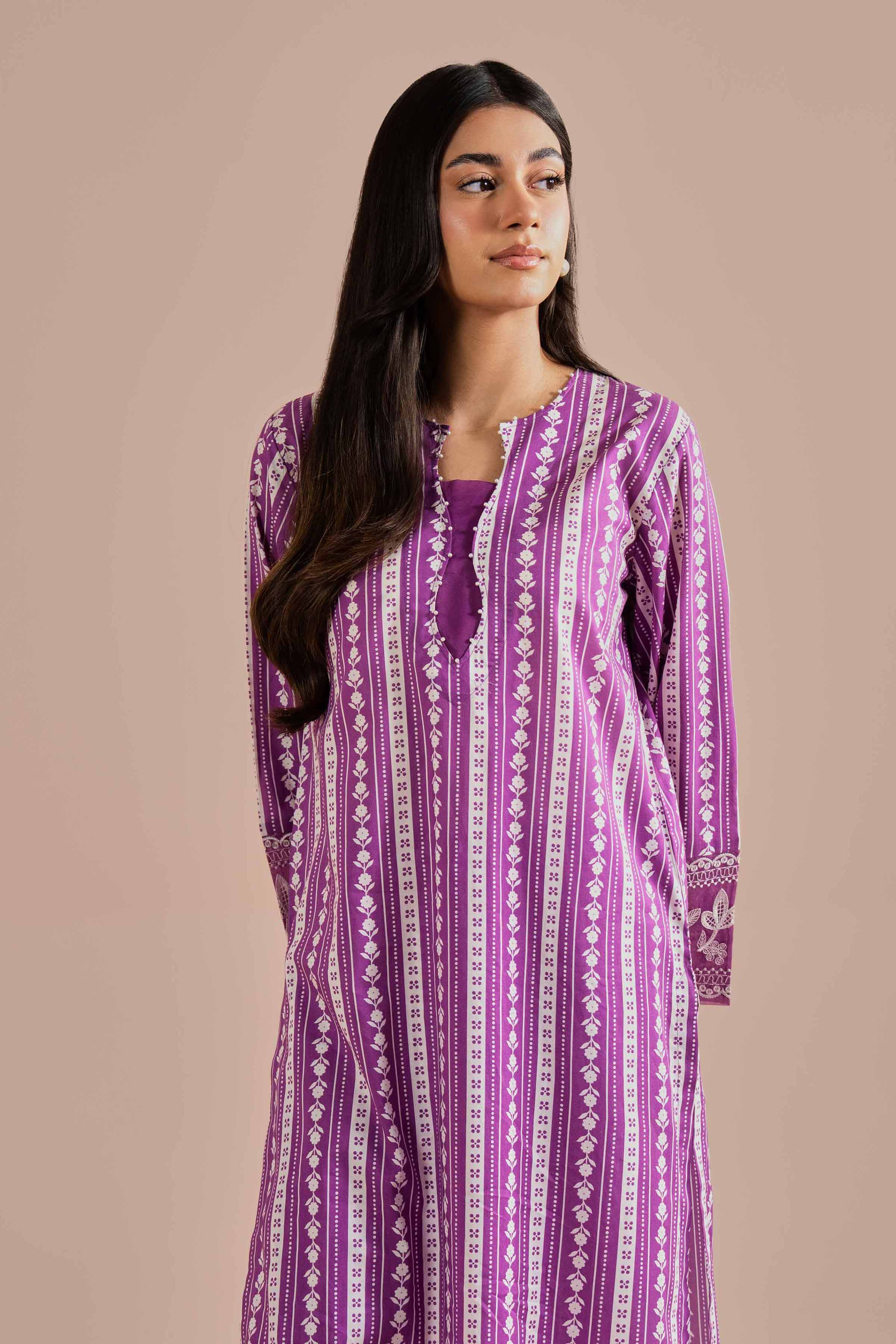 2 Piece - Printed Embroidered Suit - PE26-209 Purple Cambric 2PC Embroidered READY TO WEAR