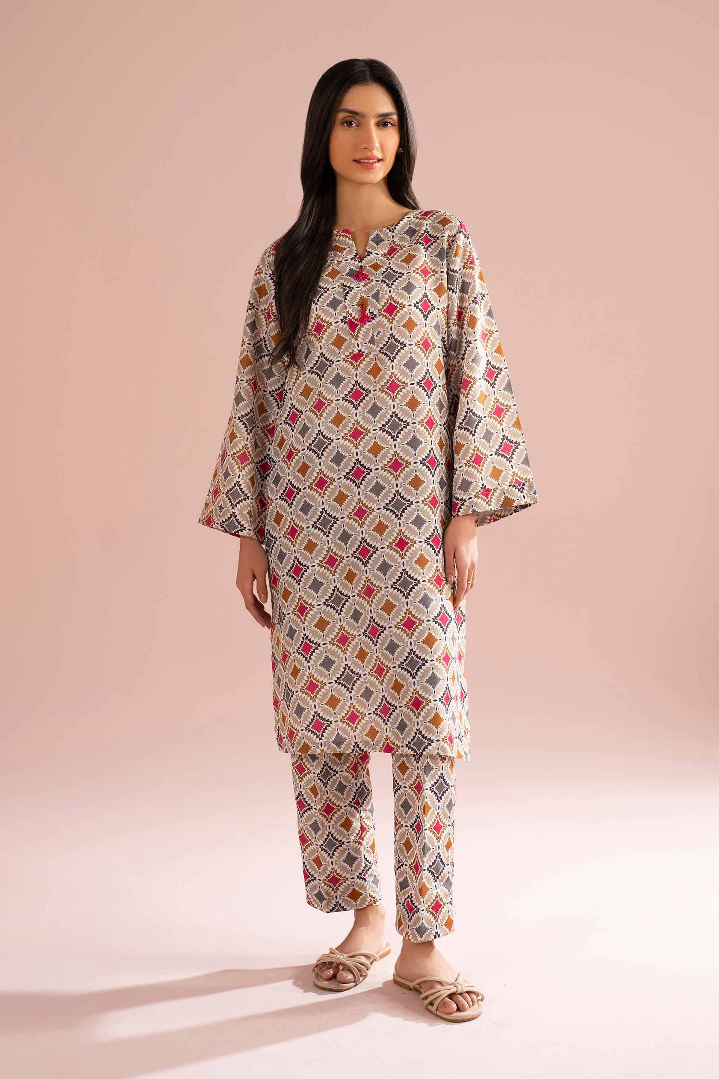 2 Piece - Printed Suit - PE26-21 NishatUAE Beige Lawn 2PC Printed Ready To Wear