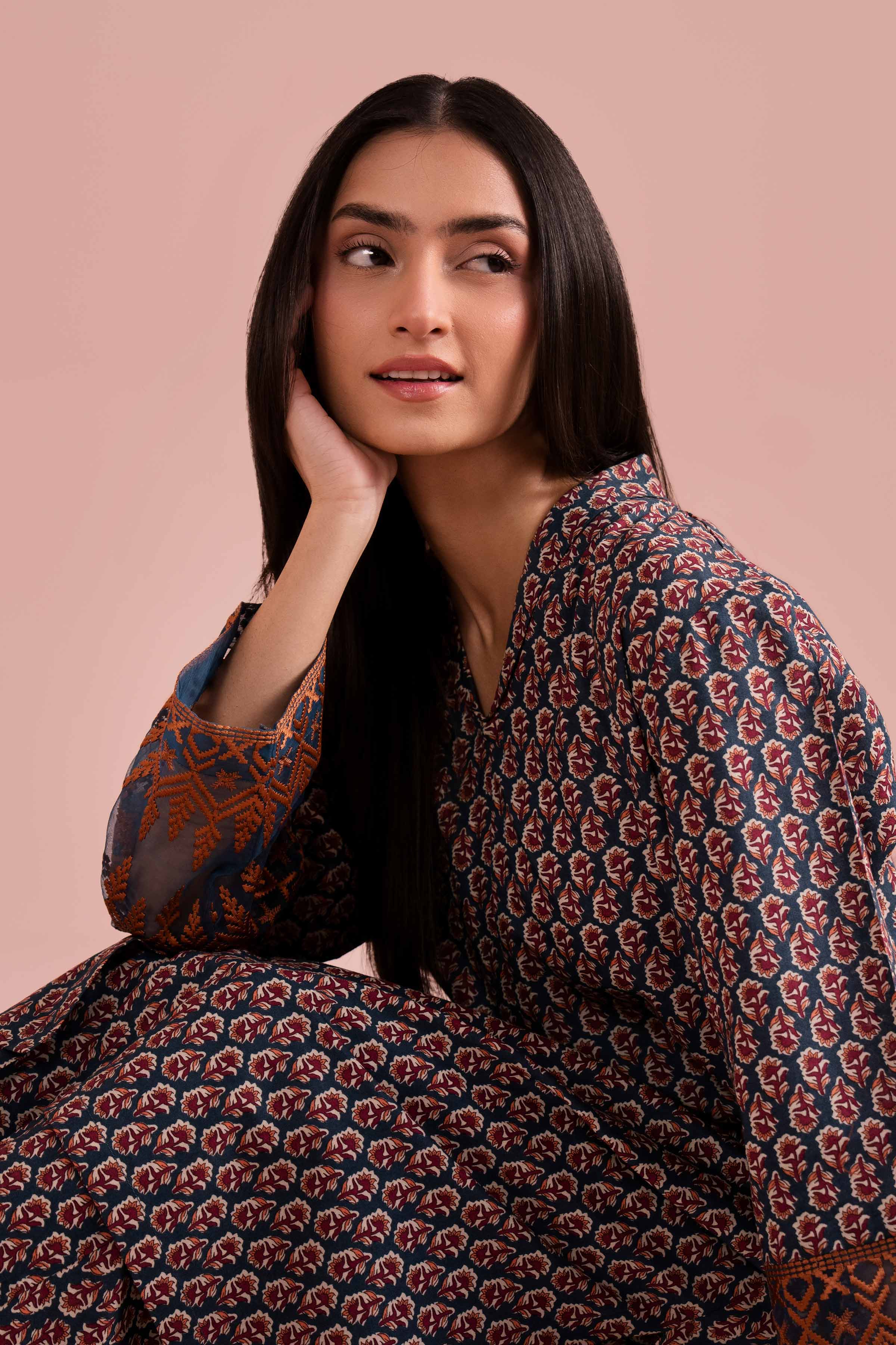 2 Piece - Printed Embroidered Suit - PE26-211 Green Cambric 2PC Embroidered READY TO WEAR