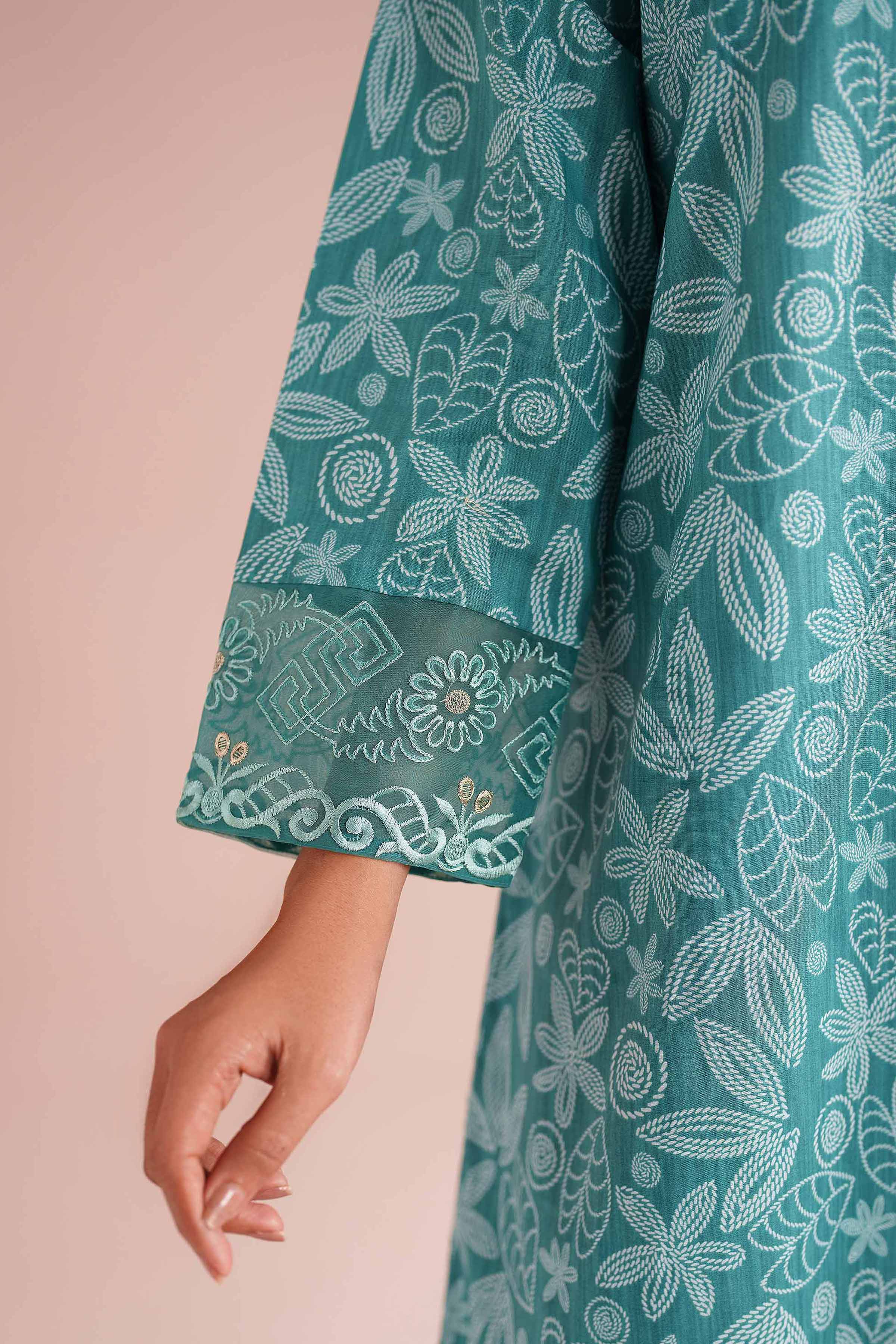 2 Piece - Printed Embroidered Suit - PE26-213 Green Cambric 2PC Embroidered READY TO WEAR