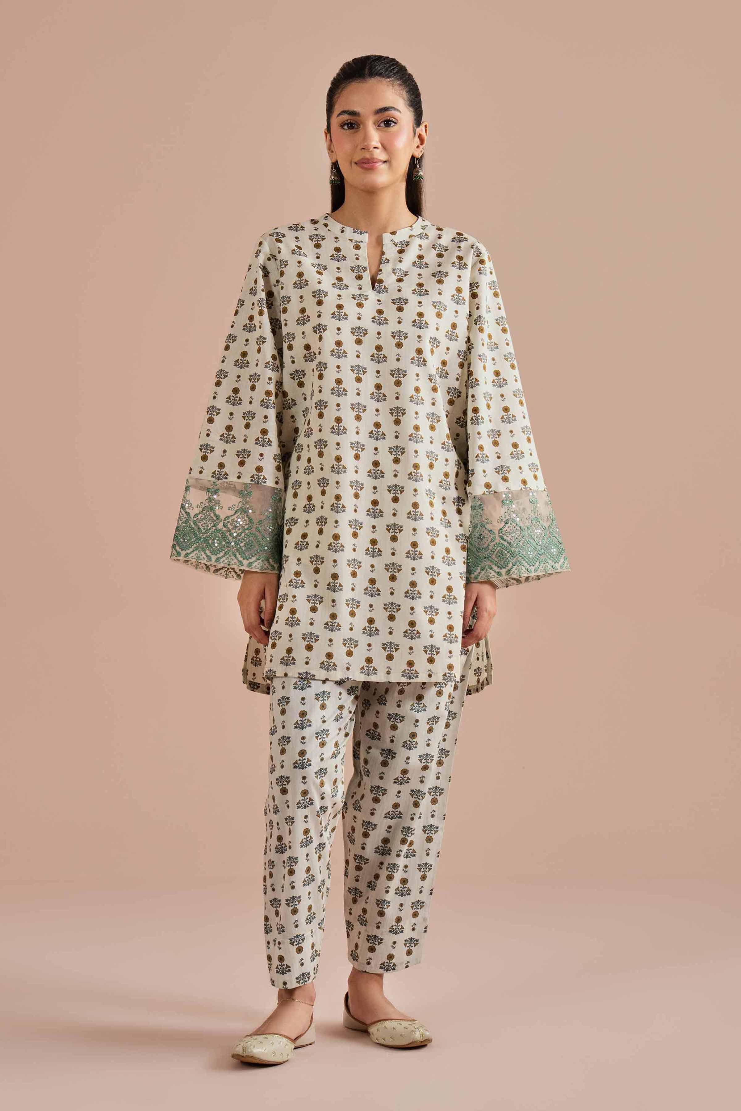 2 Piece - Printed Embroidered Suit - PE26-214 Grey Cambric 2PC Embroidered READY TO WEAR