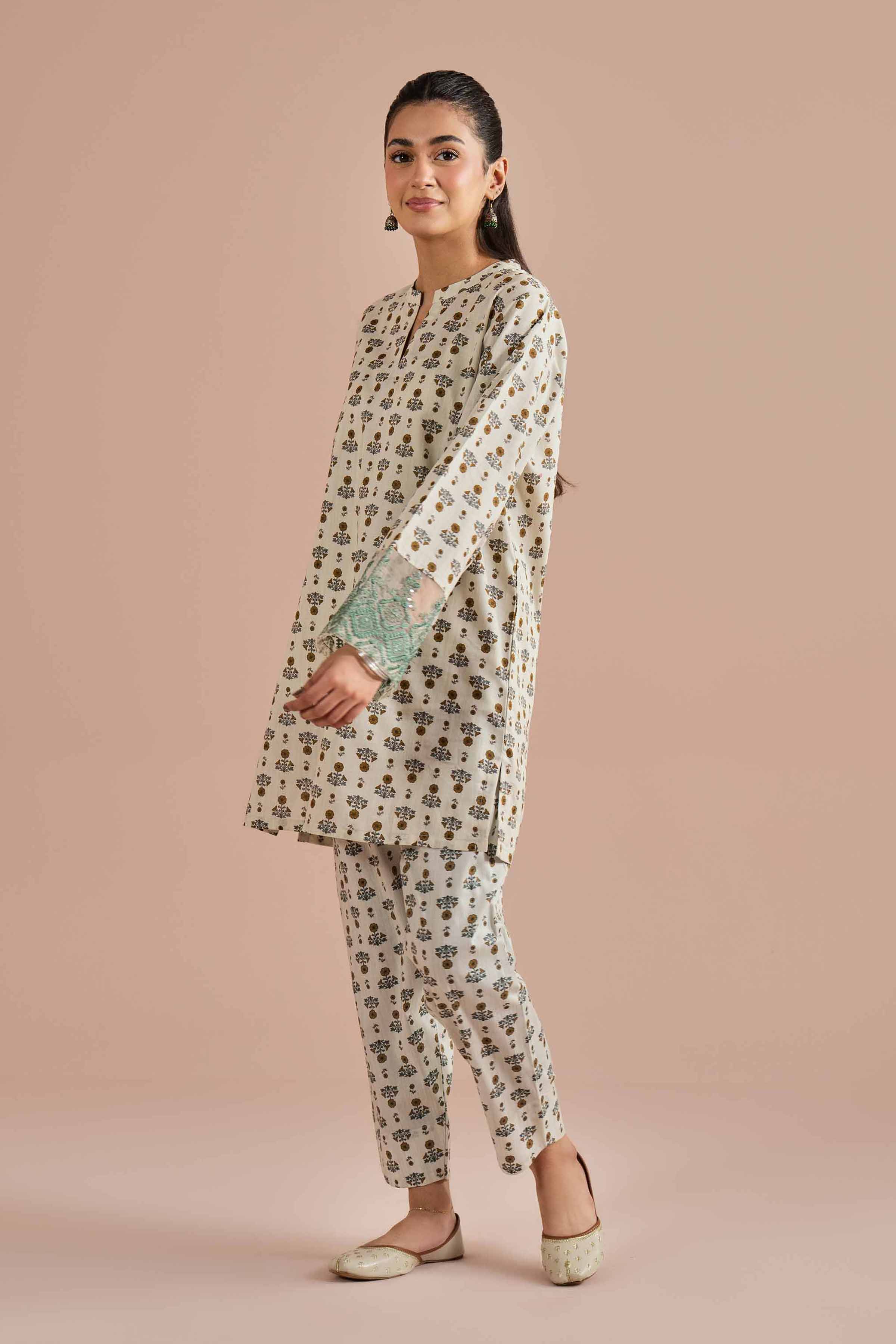 2 Piece - Printed Embroidered Suit - PE26-214 Grey Cambric 2PC Embroidered READY TO WEAR