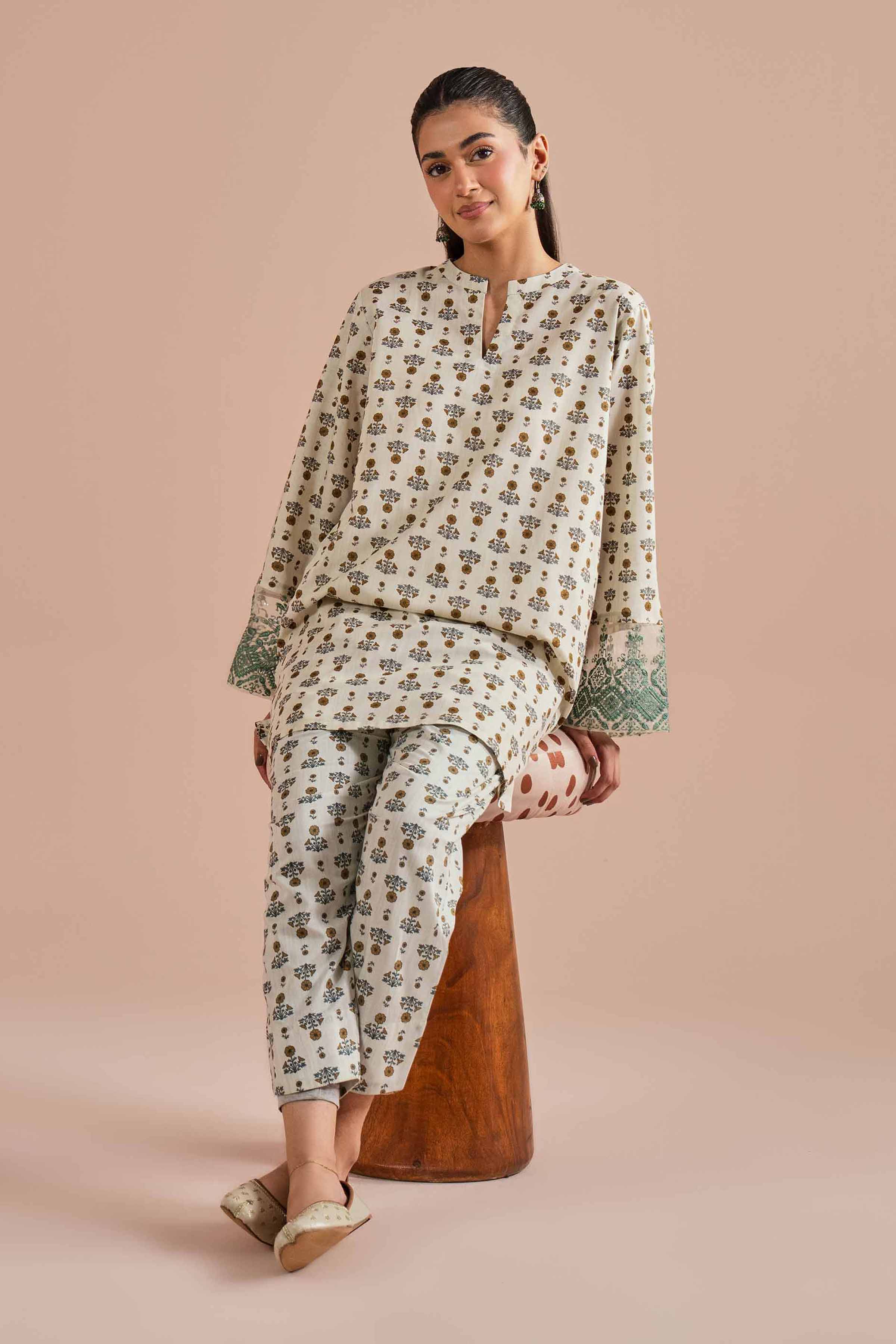 2 Piece - Printed Embroidered Suit - PE26-214 Grey Cambric 2PC Embroidered READY TO WEAR