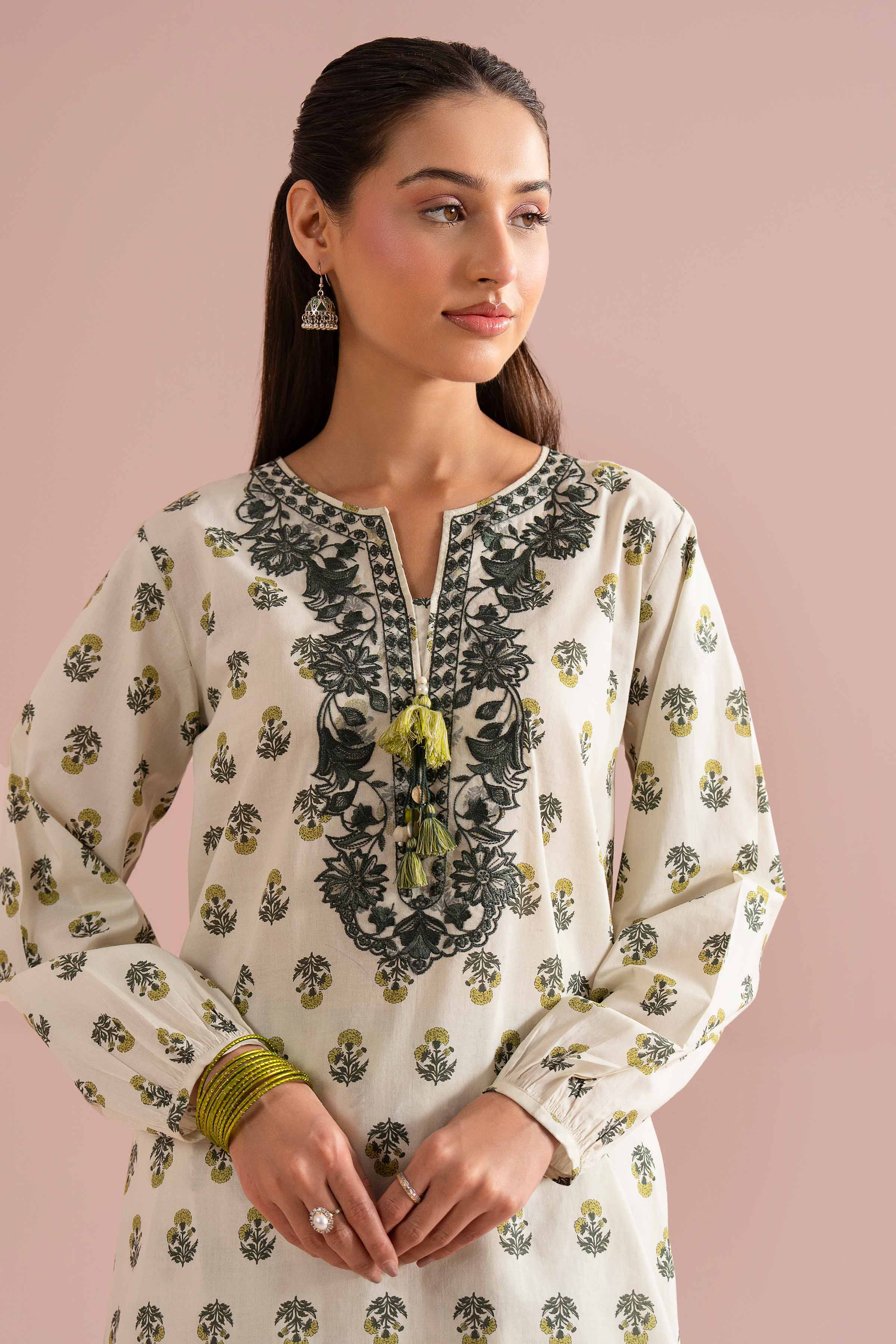 2 Piece - Printed Embroidered Suit - PE26-215 Green Cambric 2PC Embroidered