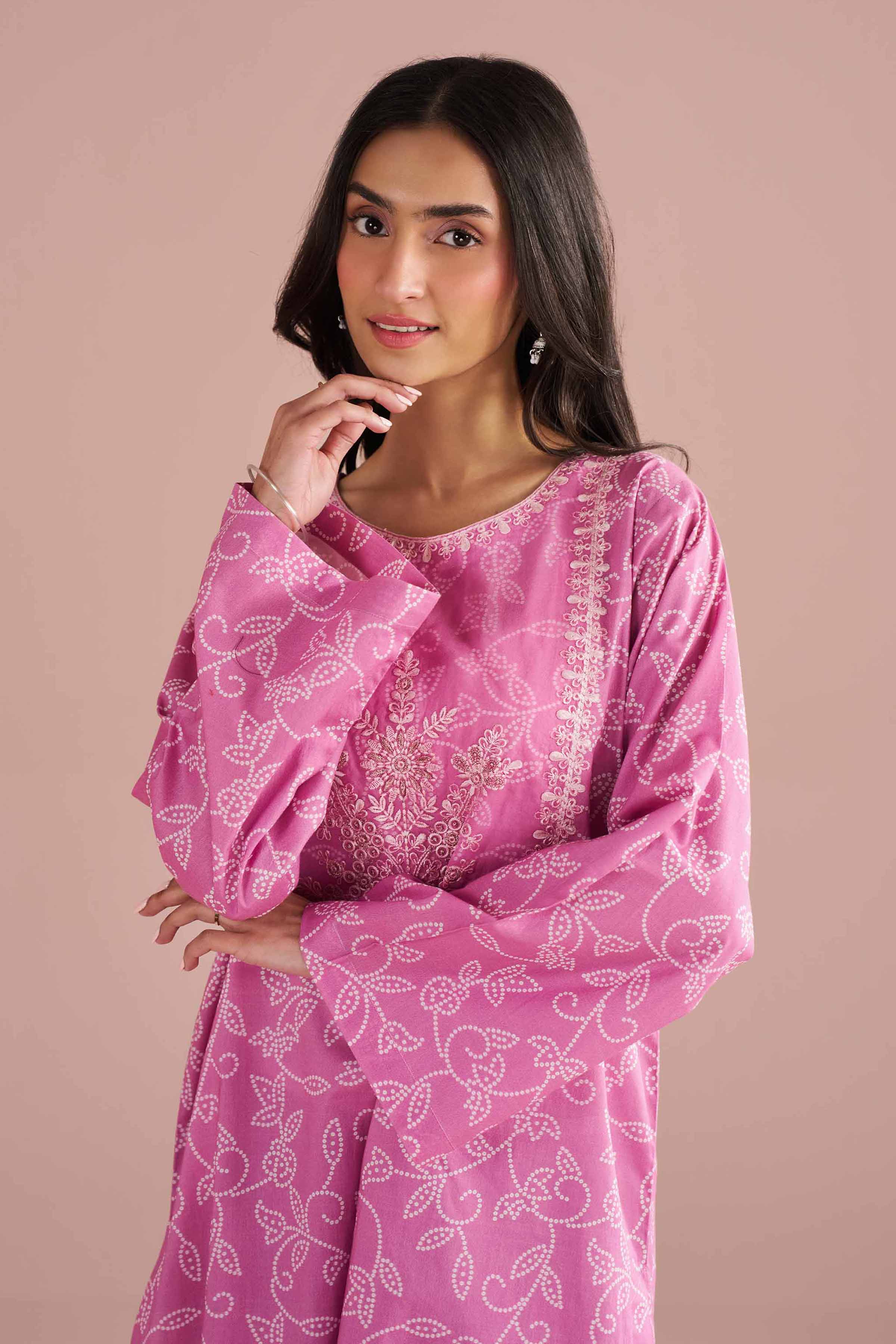 2 Piece - Printed Embroidered Suit - PE26-219 Pink Cambric 2PC Embroidered READY TO WEAR