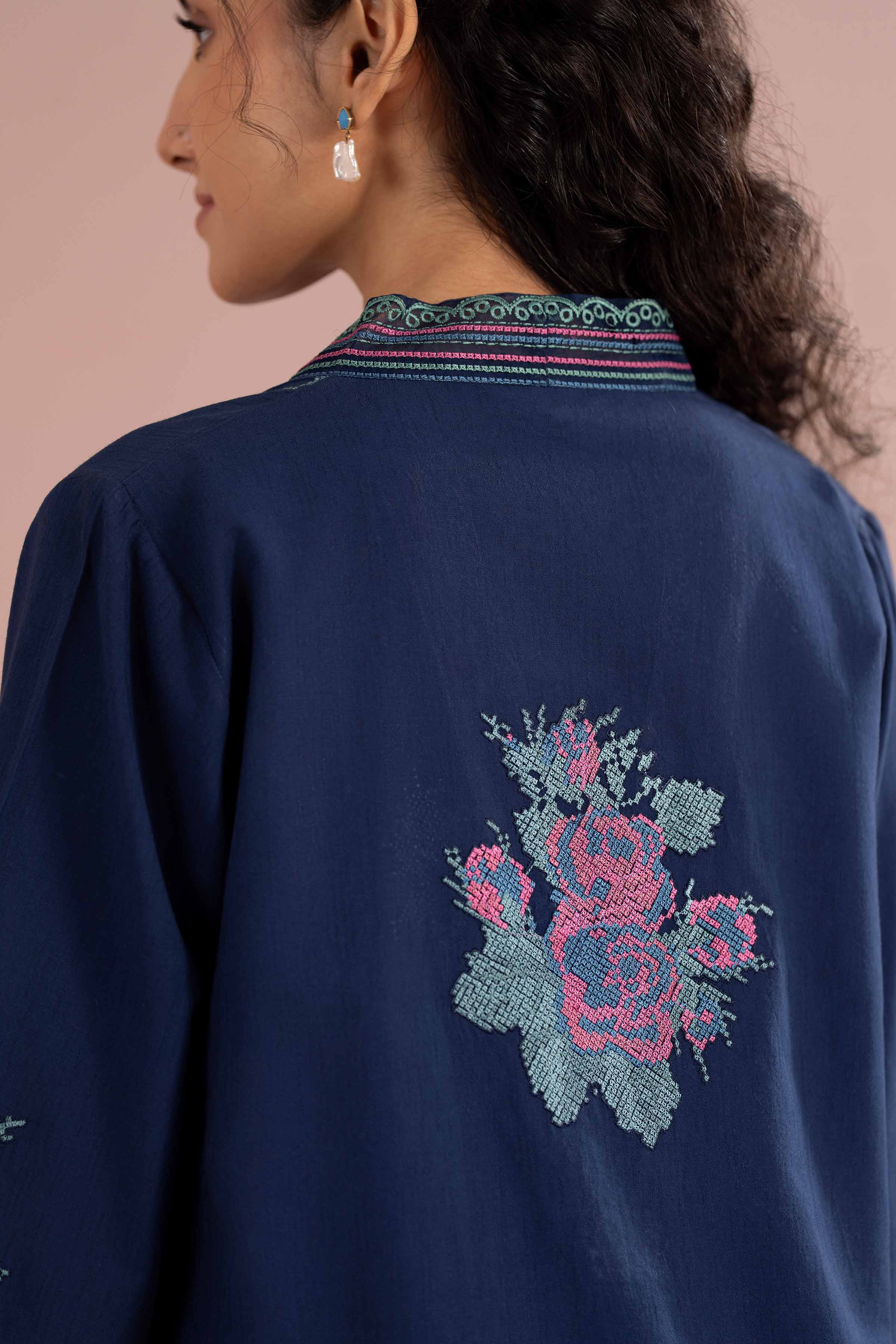 2 Piece - Embroidered Suit - PE26-230 Blue Jacquard 2PC Embroidered READY TO WEAR