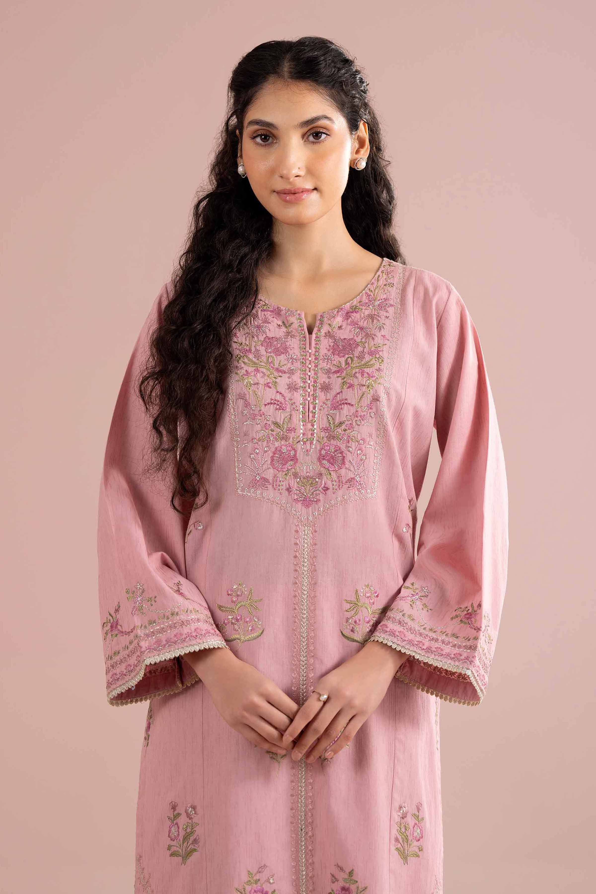 2 Piece - Embroidered Suit - PE26-231 Pink Jacquard 2PC Embroidered