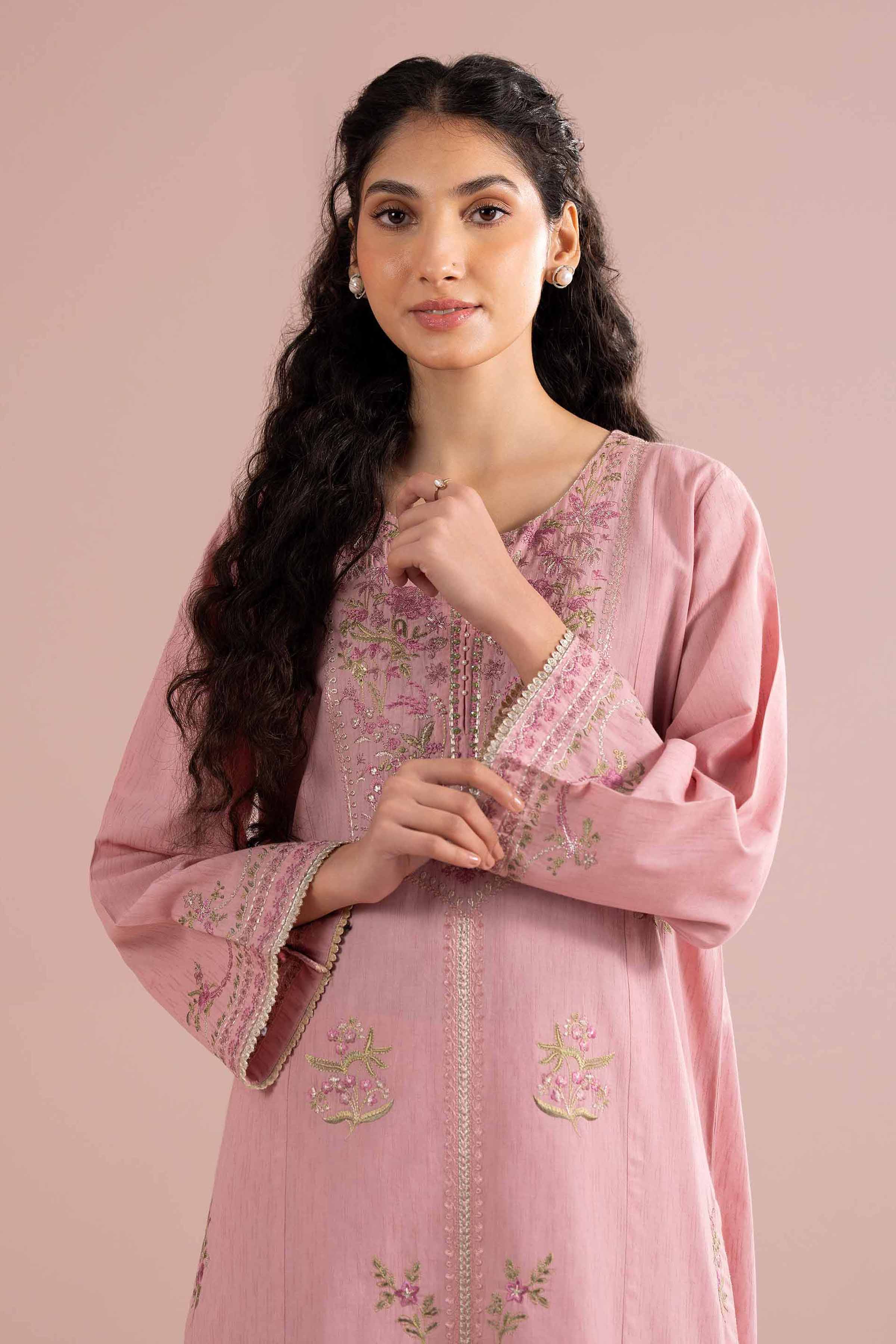 2 Piece - Embroidered Suit - PE26-231 Pink Jacquard 2PC Embroidered