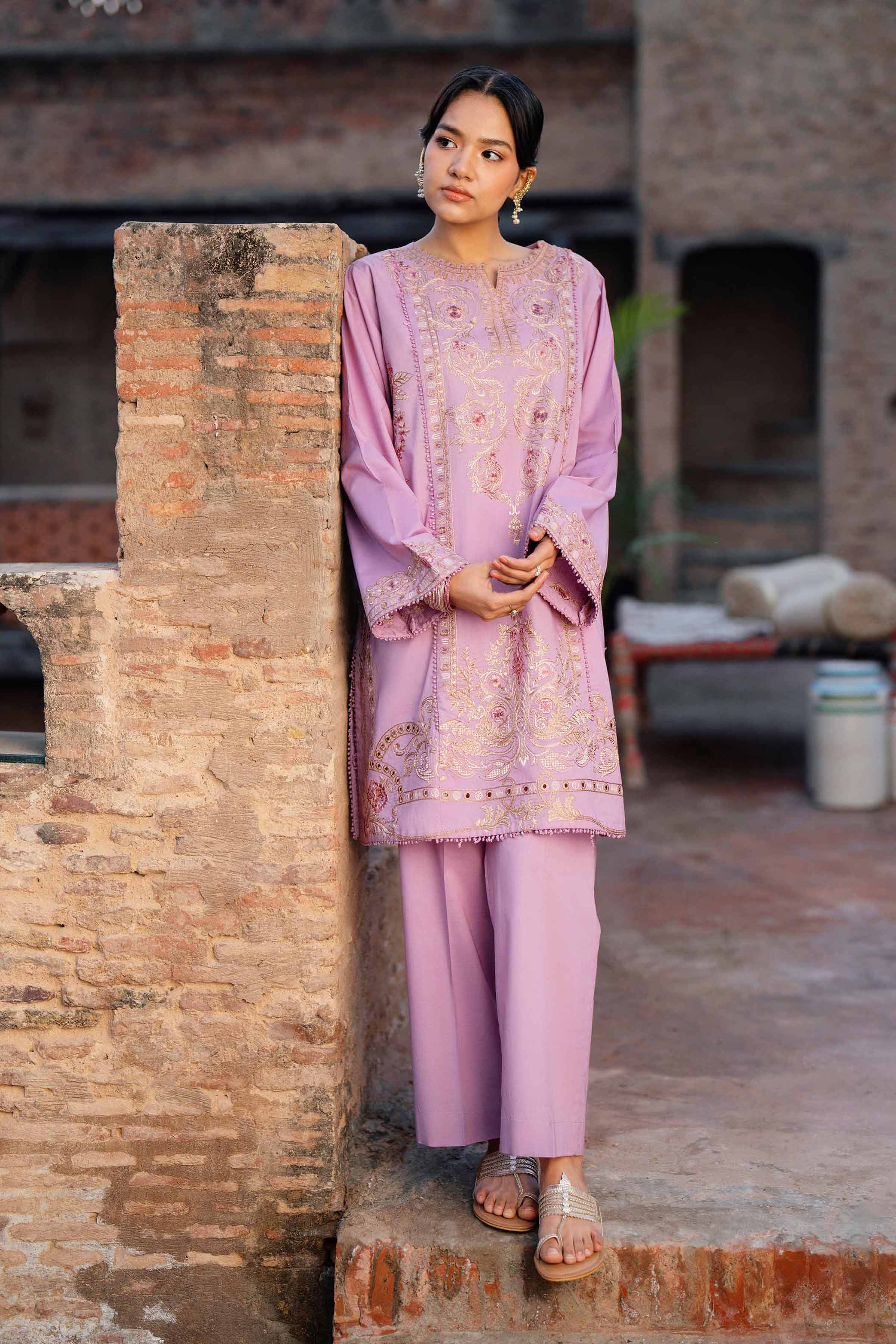 2 Piece - Embroidered Suit - PE26-239 Purple Cambric 2PC Embroidered READY TO WEAR
