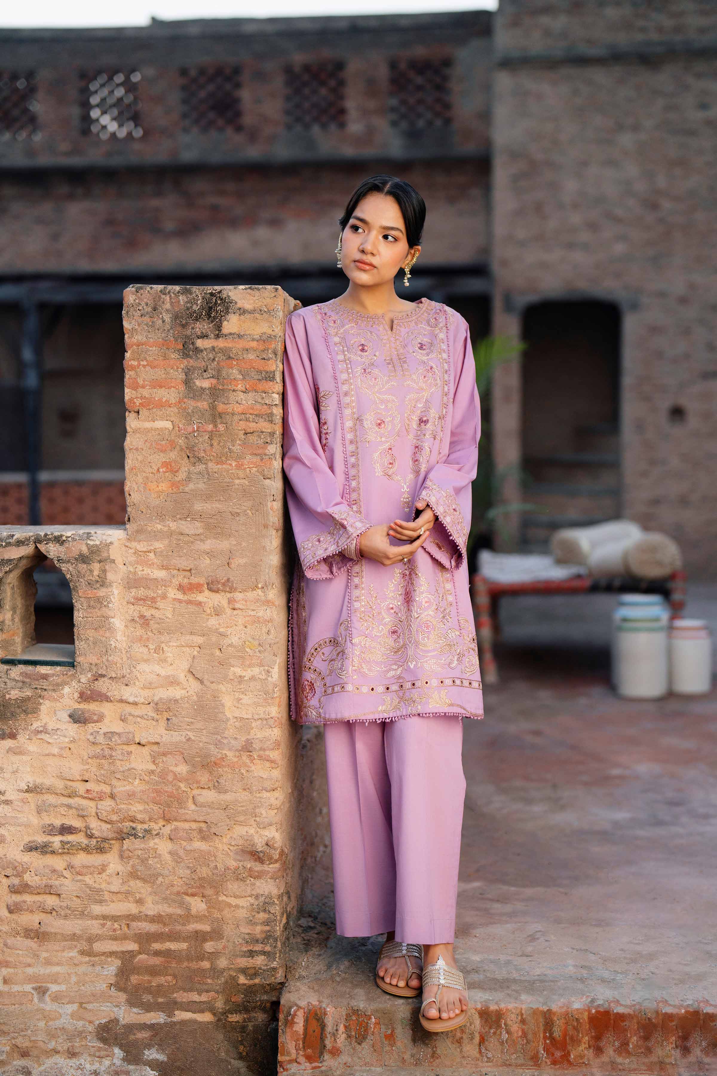 2 Piece - Embroidered Suit - PE26-239 Purple Cambric 2PC Embroidered READY TO WEAR