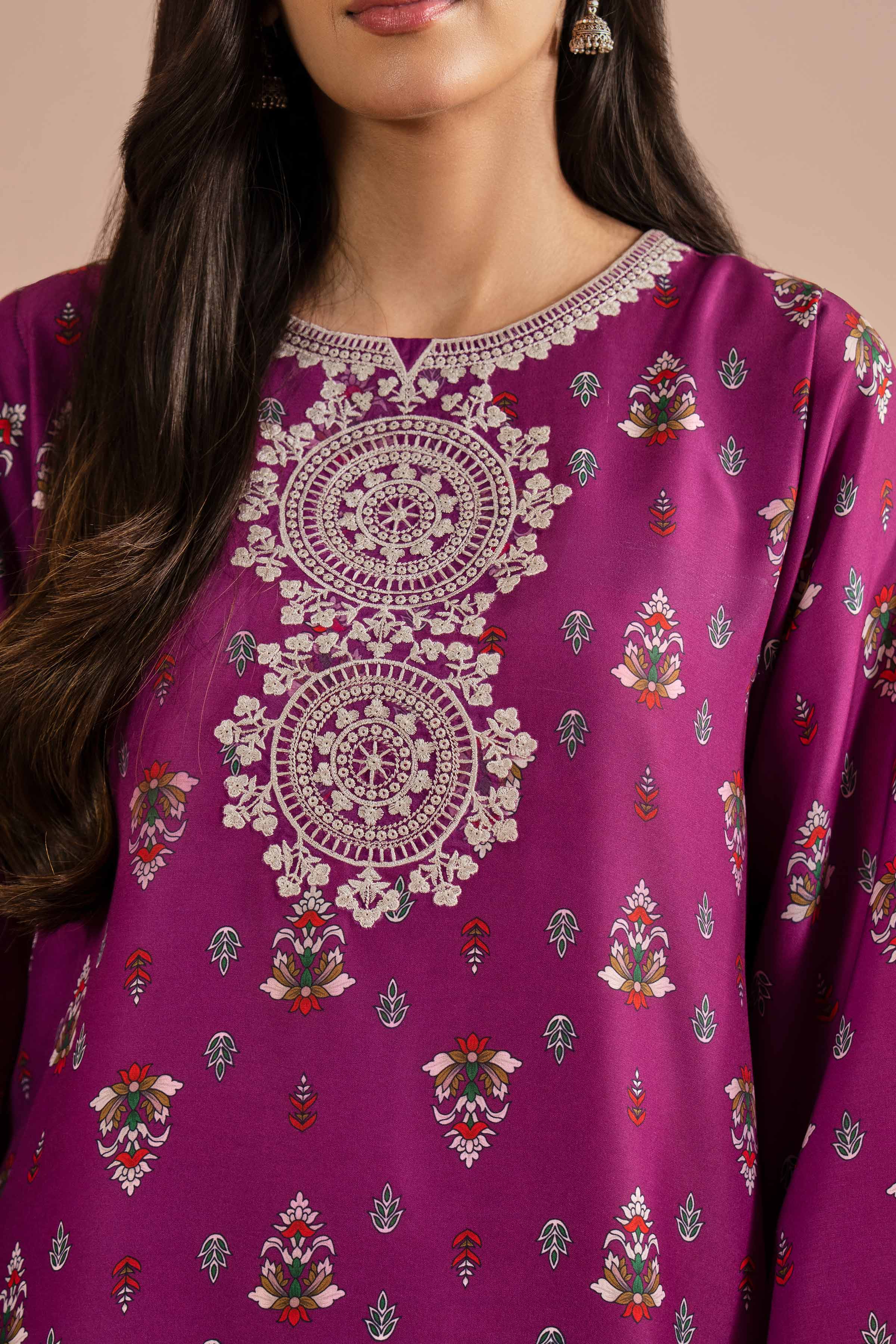 2 Piece - Printed Embroidered Suit - PE26-24