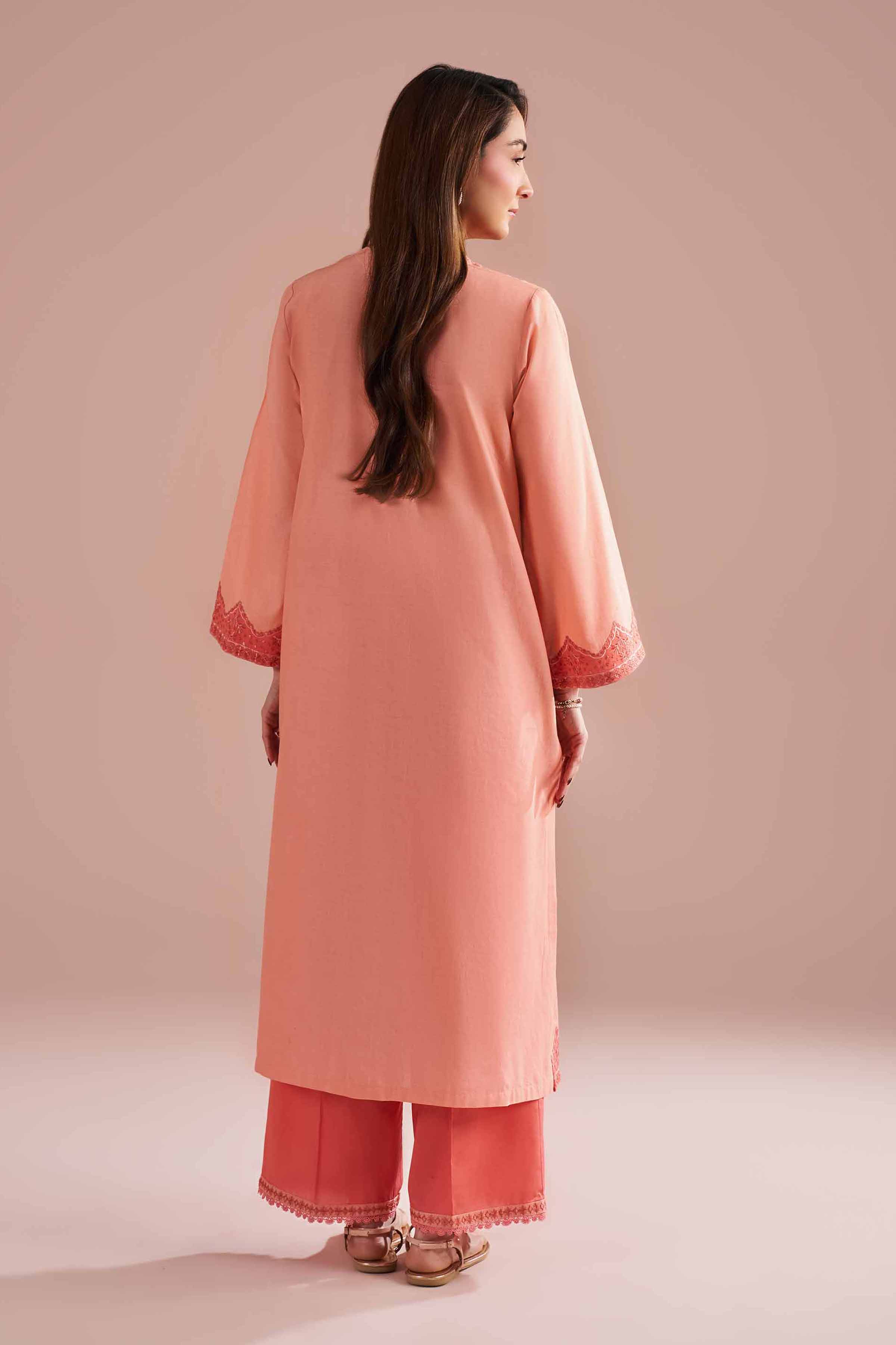 2 Piece - Embroidered Suit - PE26-240 Peach Cambric 2PC Embroidered