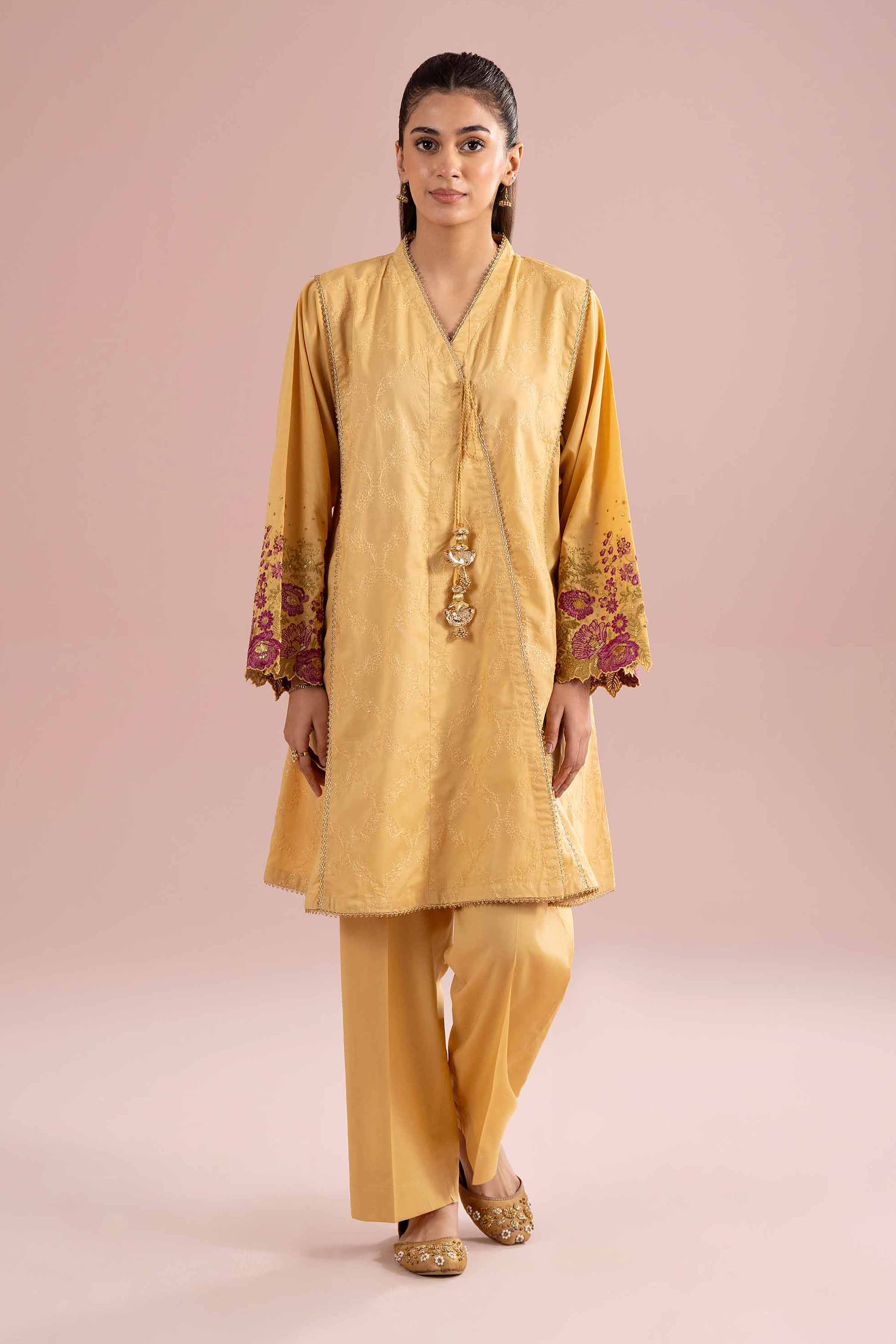 2 Piece - Embroidered Suit - PE26-241 Yellow Cambric 2PC Embroidered
