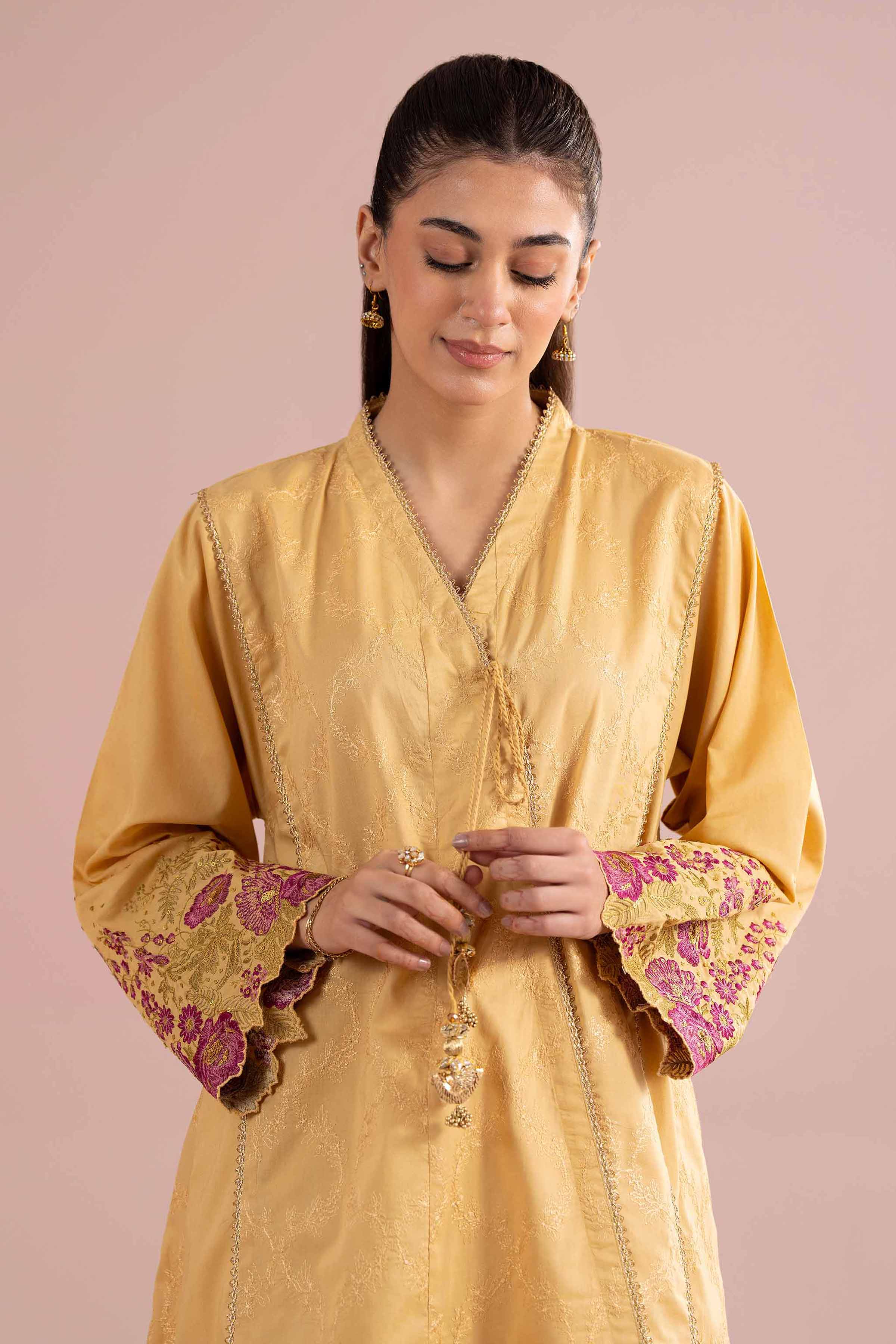 2 Piece - Embroidered Suit - PE26-241 Yellow Cambric 2PC Embroidered