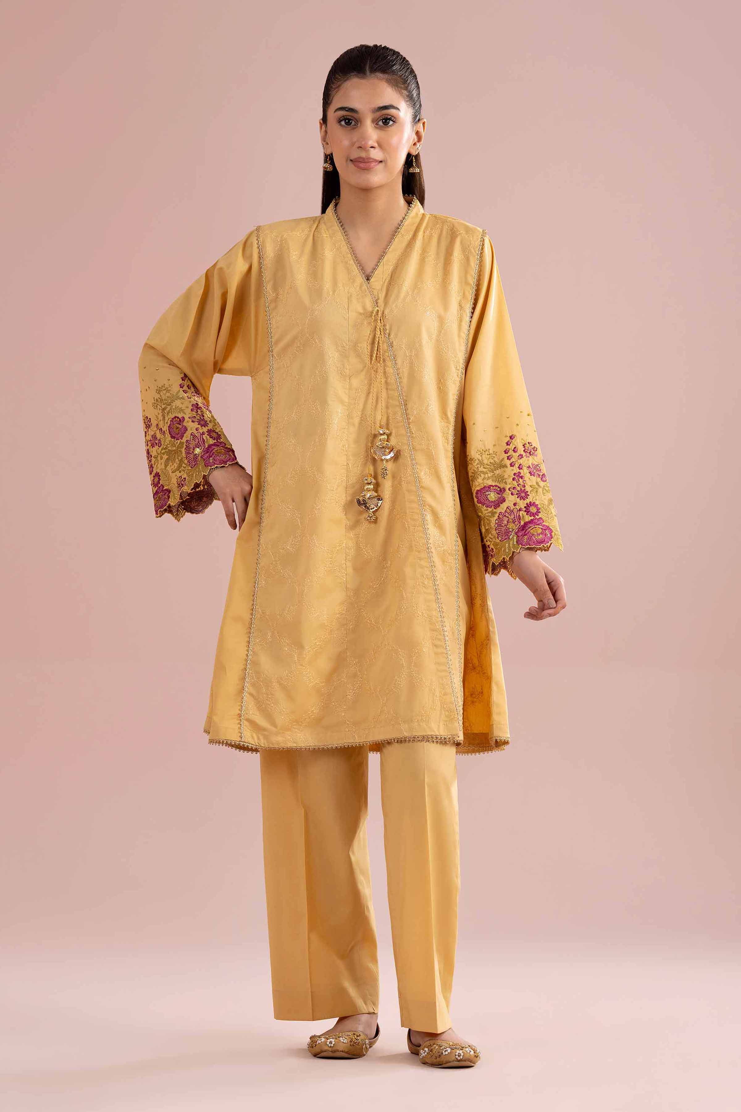 2 Piece - Embroidered Suit - PE26-241 Yellow Cambric 2PC Embroidered