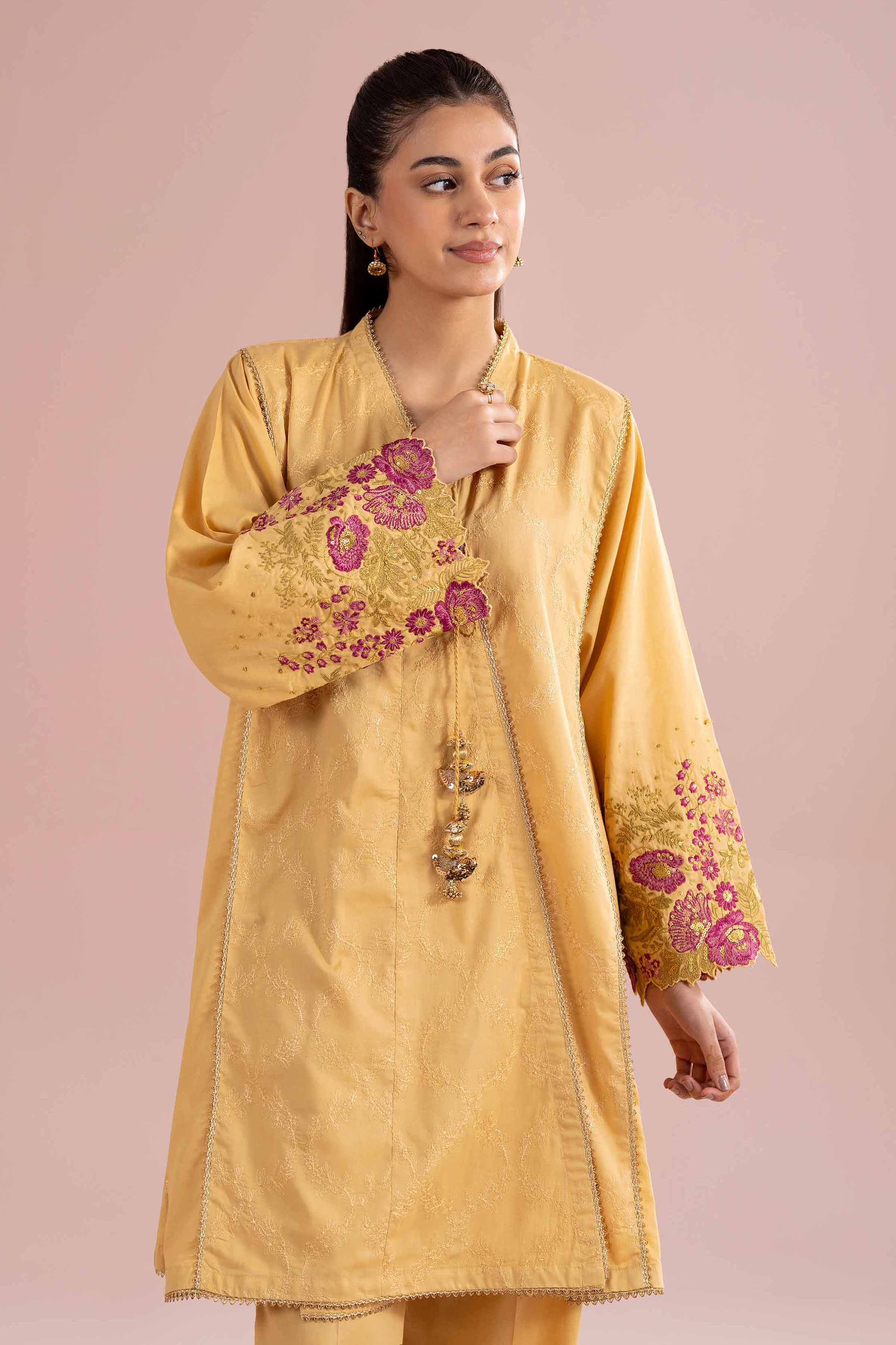 2 Piece - Embroidered Suit - PE26-241 Yellow Cambric 2PC Embroidered