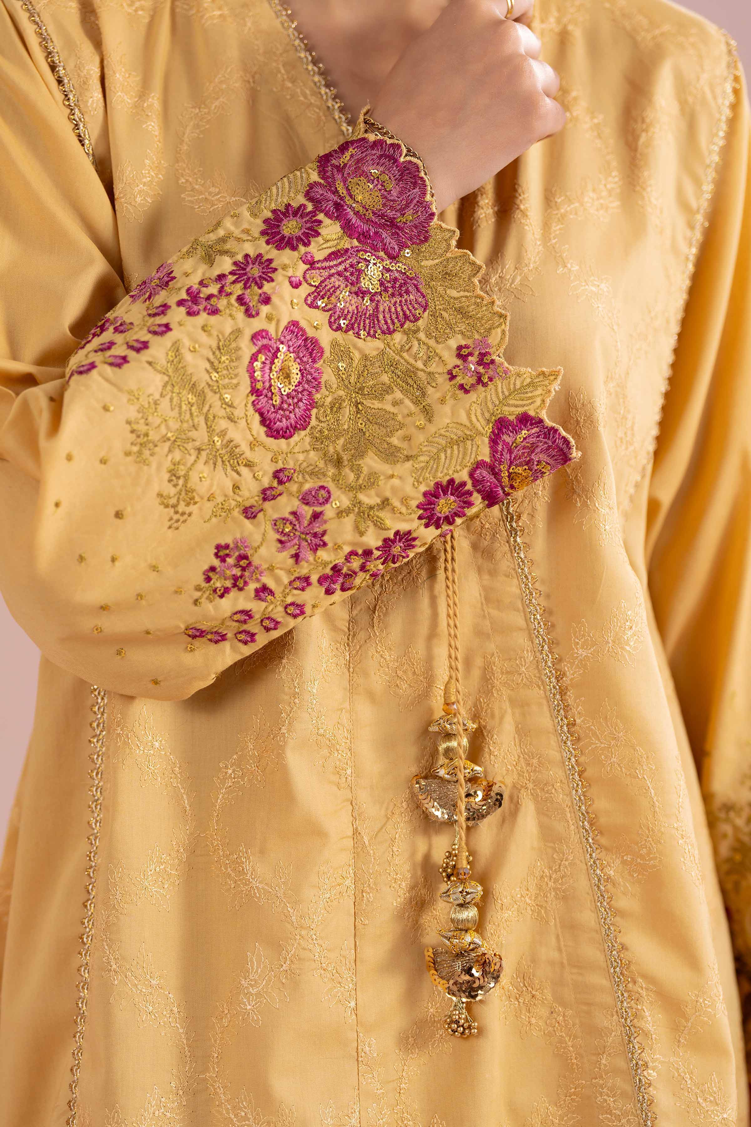 2 Piece - Embroidered Suit - PE26-241 Yellow Cambric 2PC Embroidered
