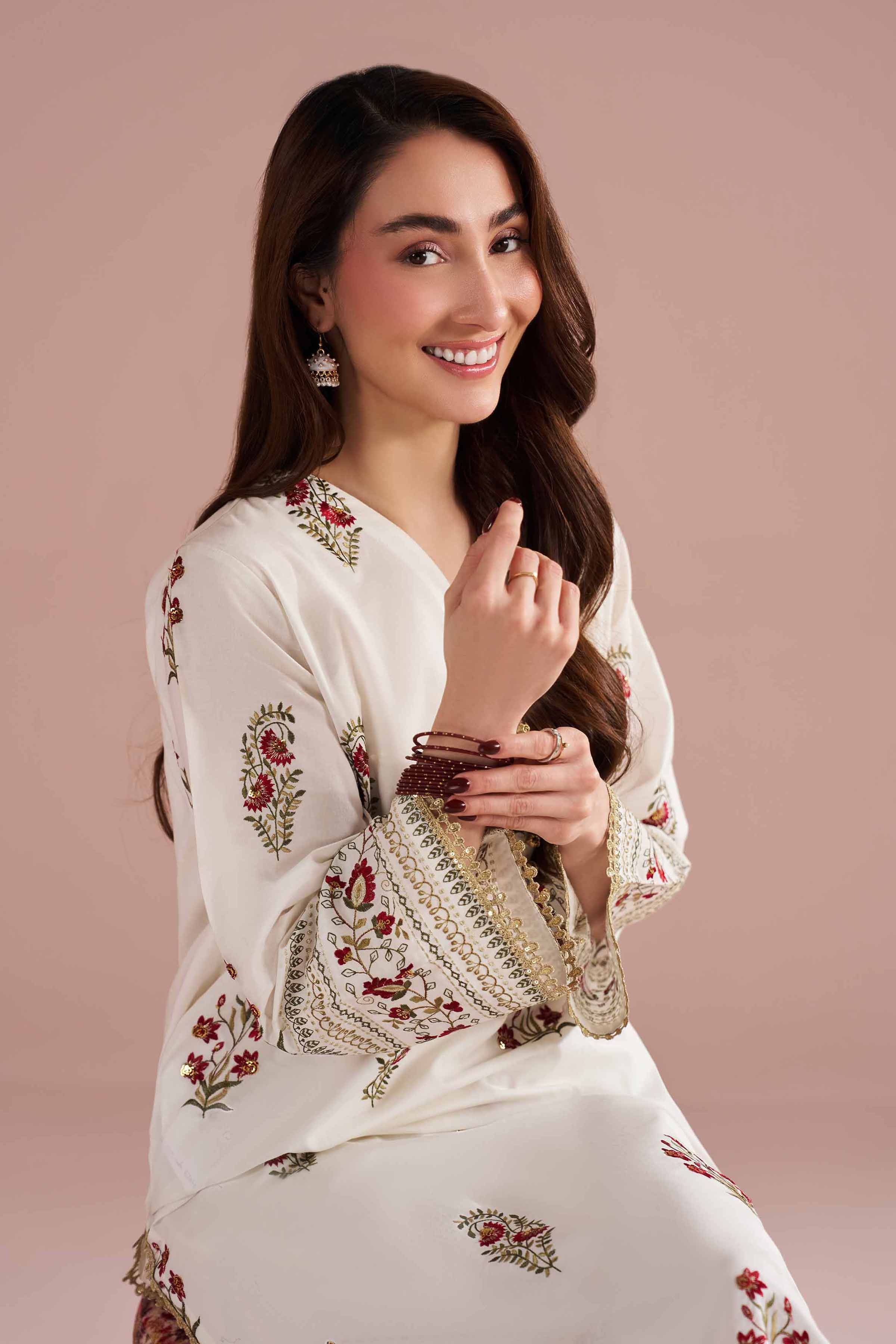 2 Piece - Embroidered Suit - PE26-242 White Cambric 2PC Embroidered
